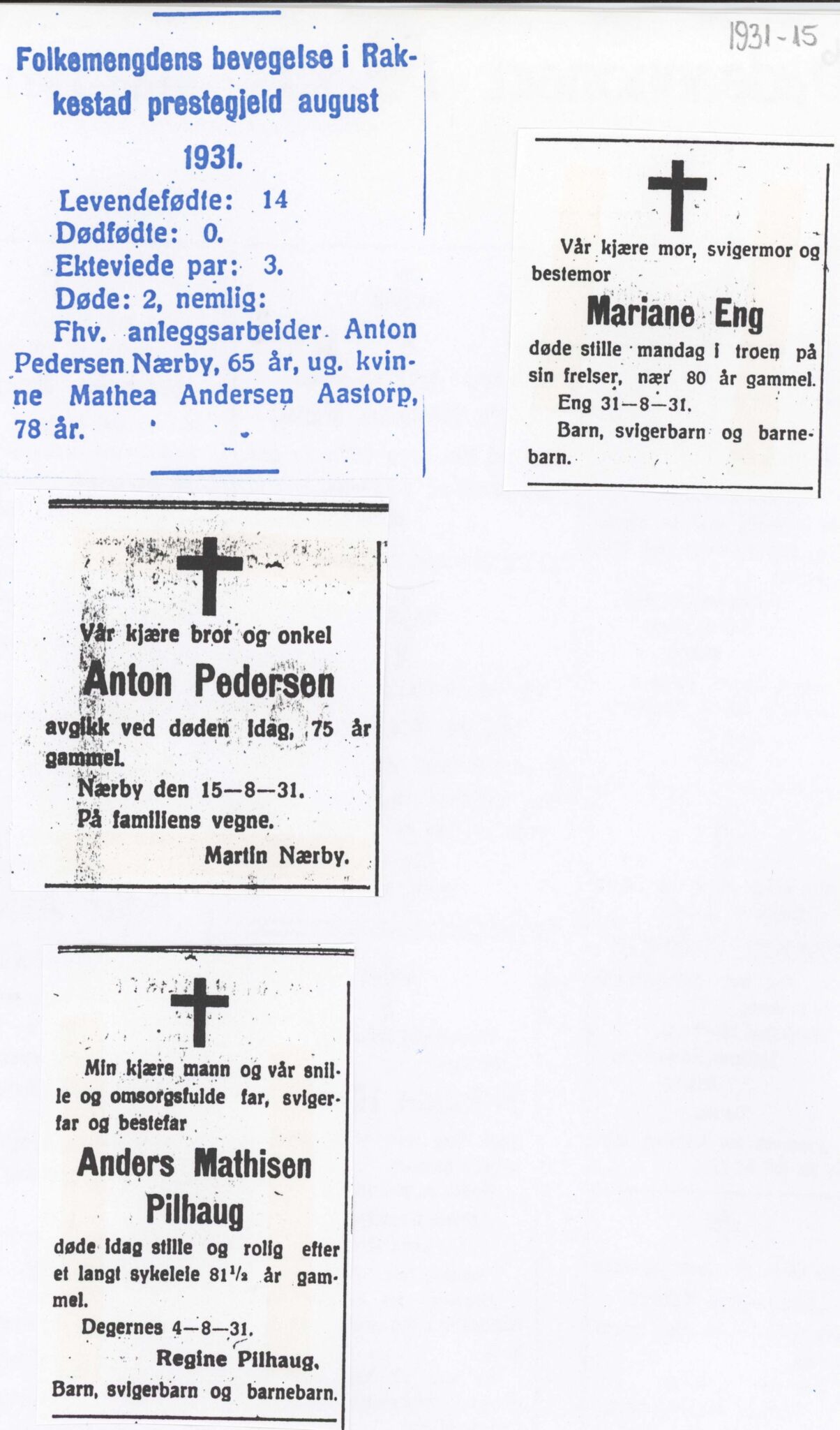 , Dødsannonser lokalaviser Rakkestad 1931-1935, 1931-1935, p. 11