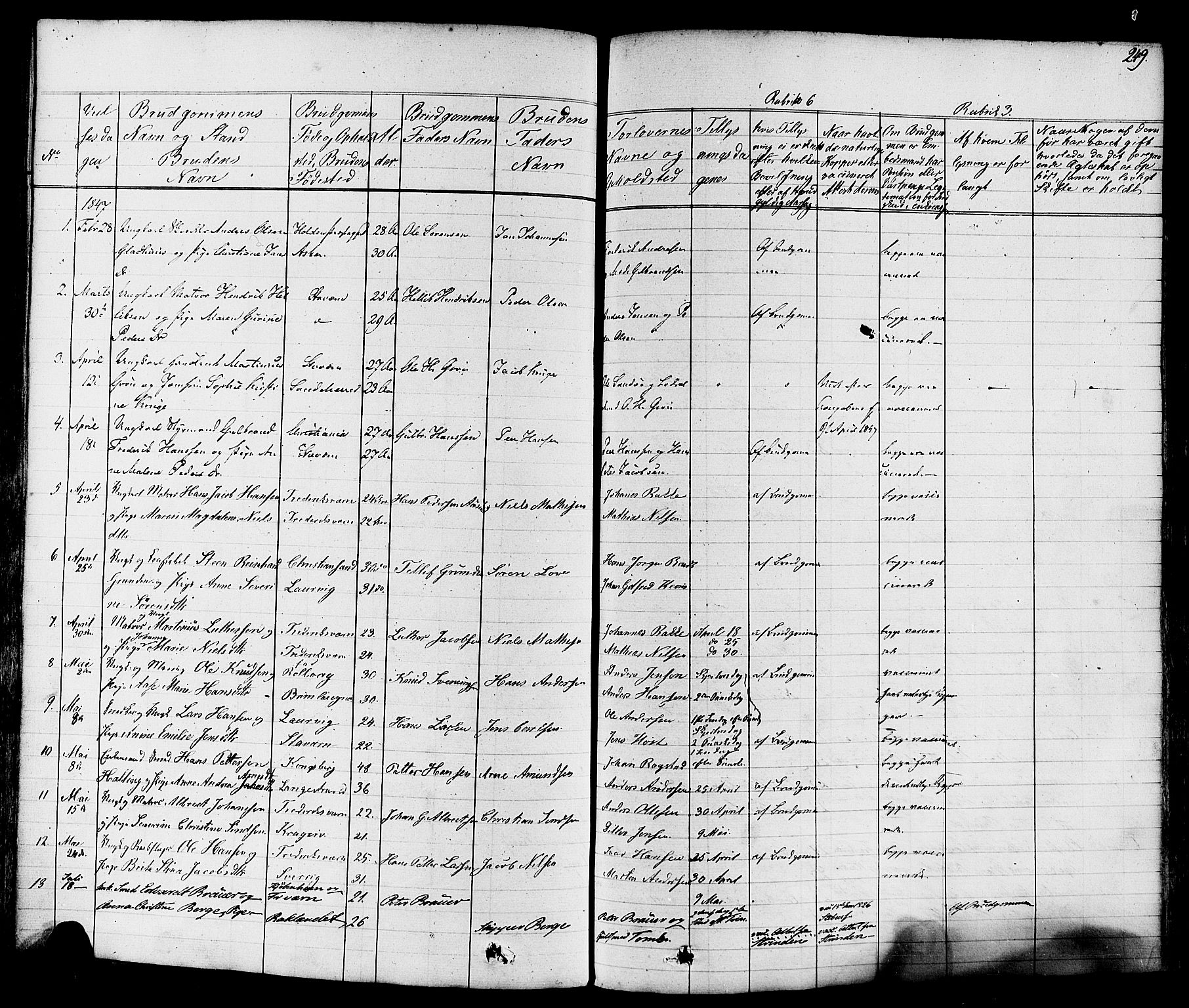 Stavern kirkebøker, AV/SAKO-A-318/F/Fa/L0007: Parish register (official) no. 7, 1840-1877, p. 249