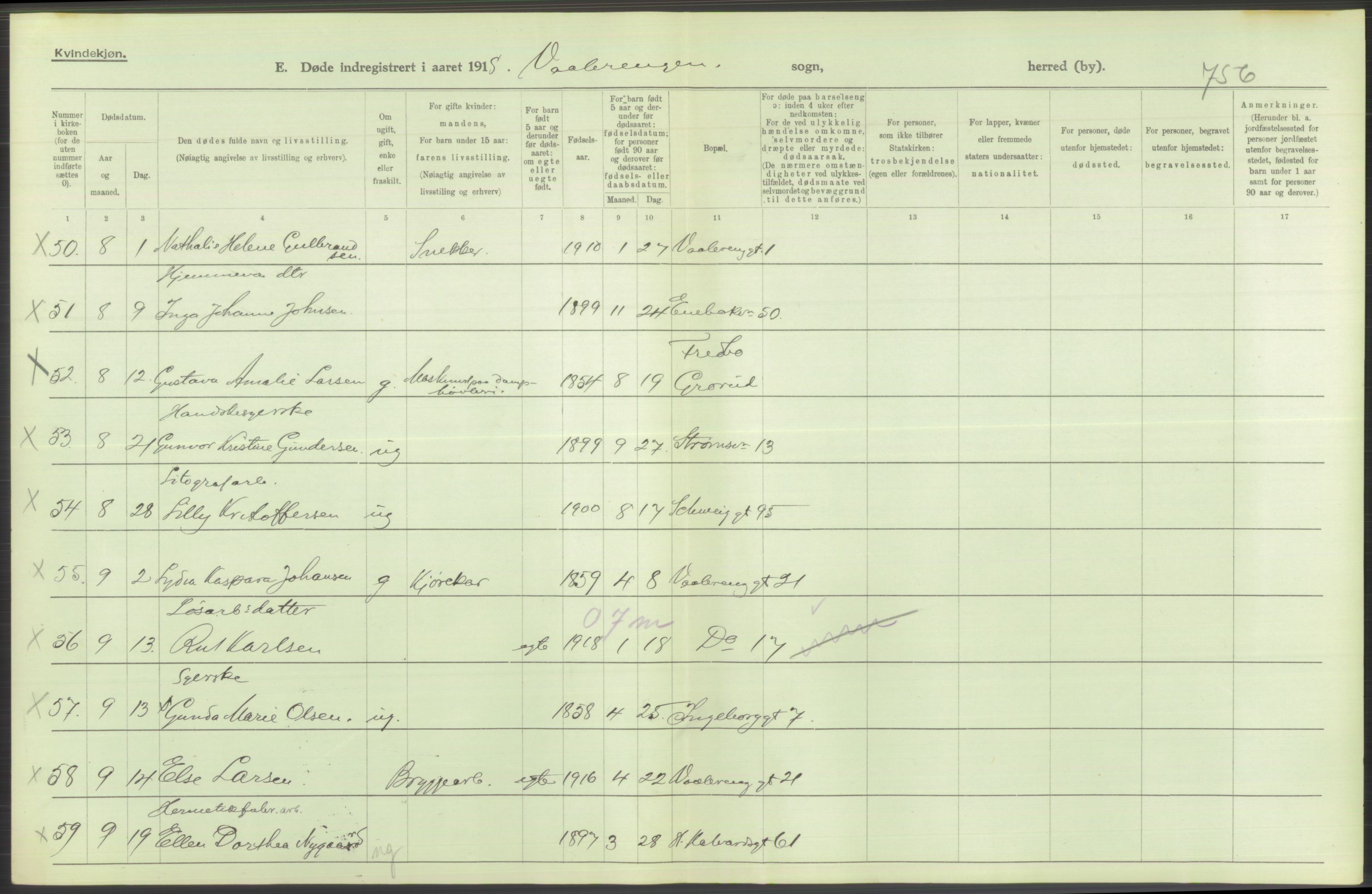 Statistisk sentralbyrå, Sosiodemografiske emner, Befolkning, AV/RA-S-2228/D/Df/Dfb/Dfbh/L0011: Kristiania: Døde, dødfødte, 1918, p. 478