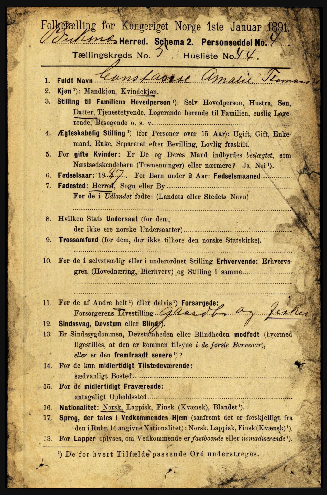 RA, 1891 census for 1860 Buksnes, 1891, p. 4144