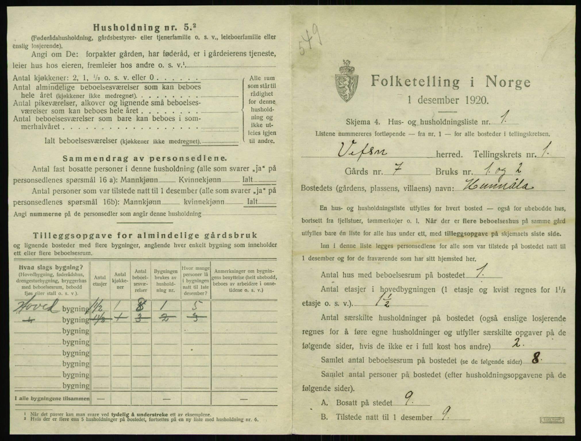 SAT, 1920 census for Vefsn, 1920, p. 61