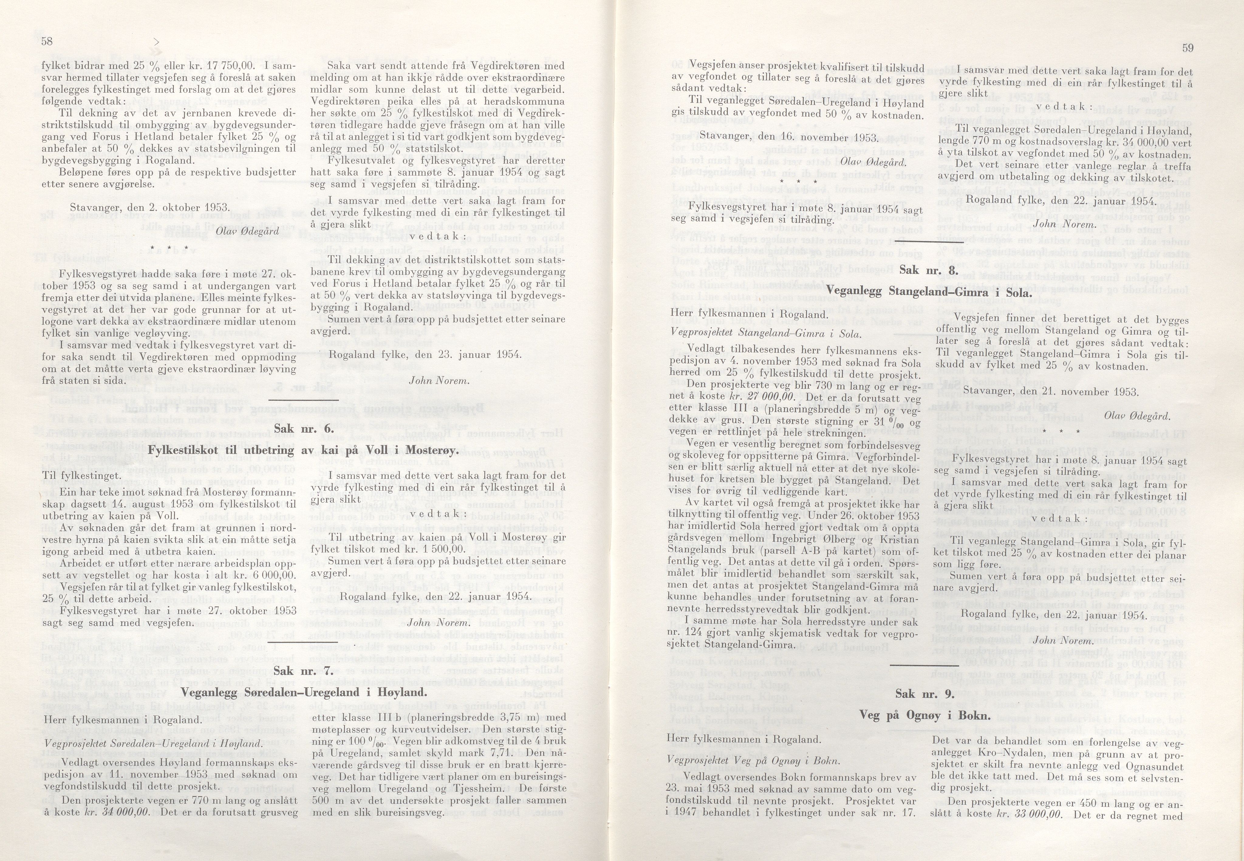 Rogaland fylkeskommune - Fylkesrådmannen , IKAR/A-900/A/Aa/Aaa/L0073: Møtebok , 1954, p. 58-59