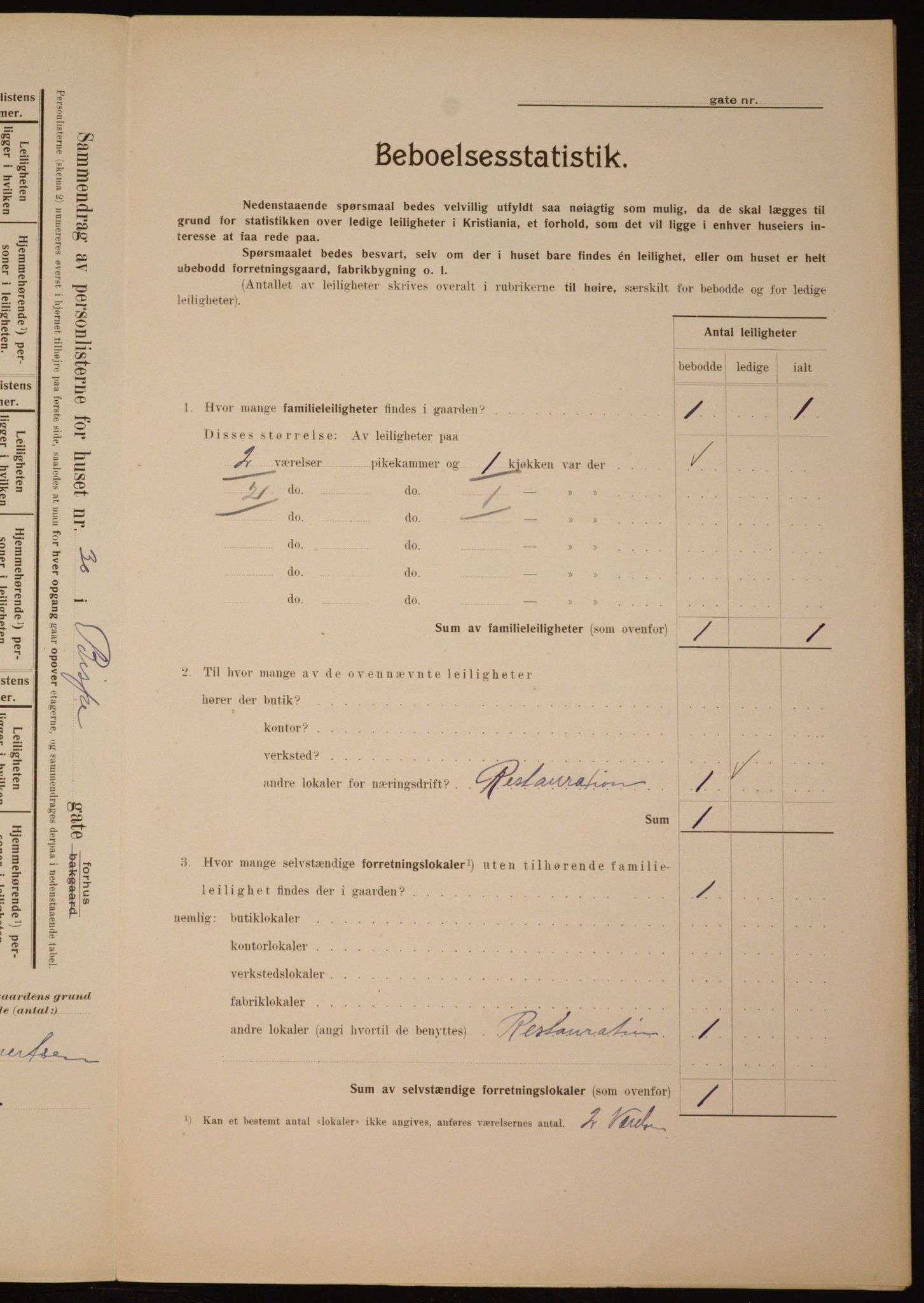 OBA, Municipal Census 1910 for Kristiania, 1910, p. 5247