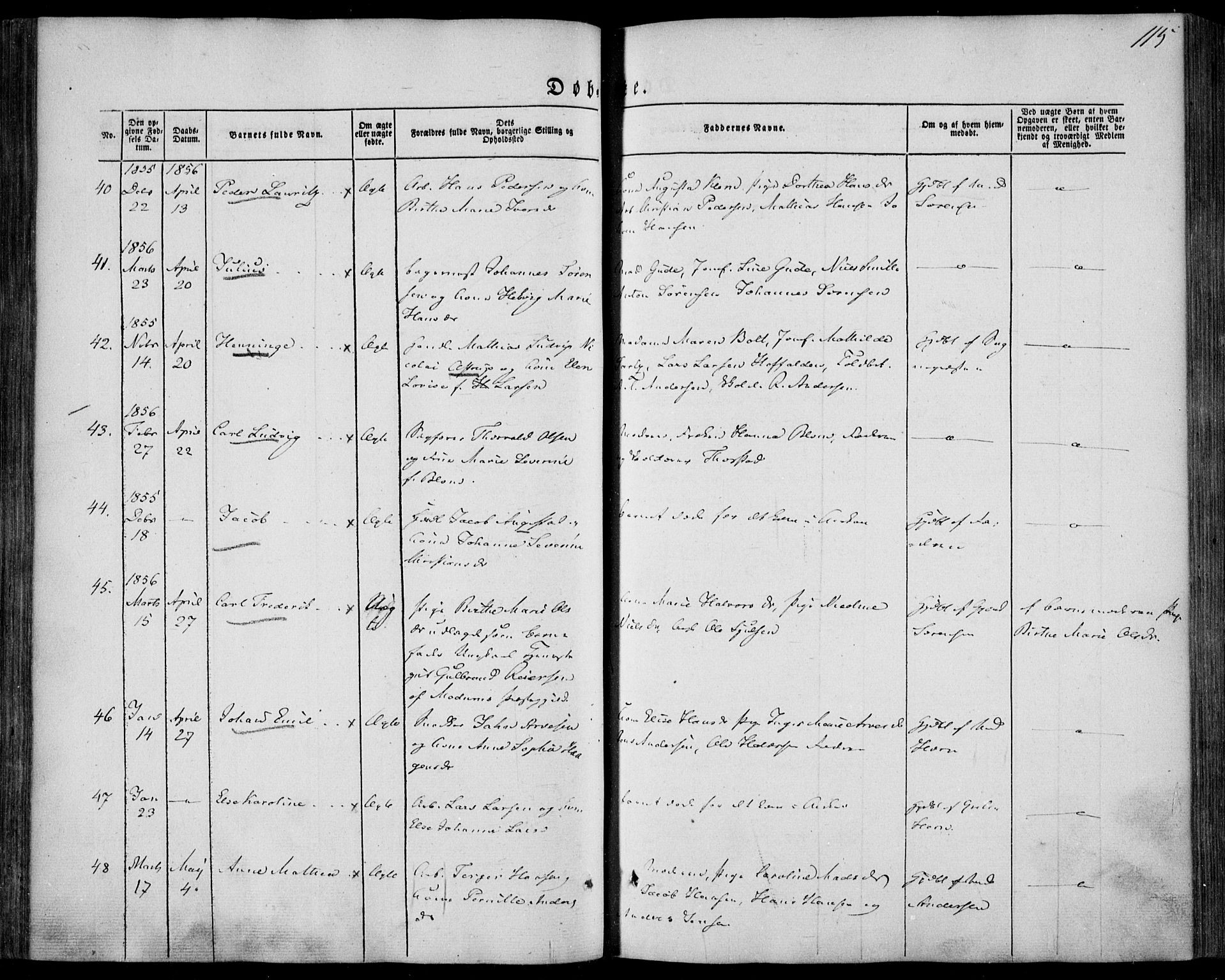 Larvik kirkebøker, AV/SAKO-A-352/F/Fa/L0003: Parish register (official) no. I 3, 1848-1856, p. 115