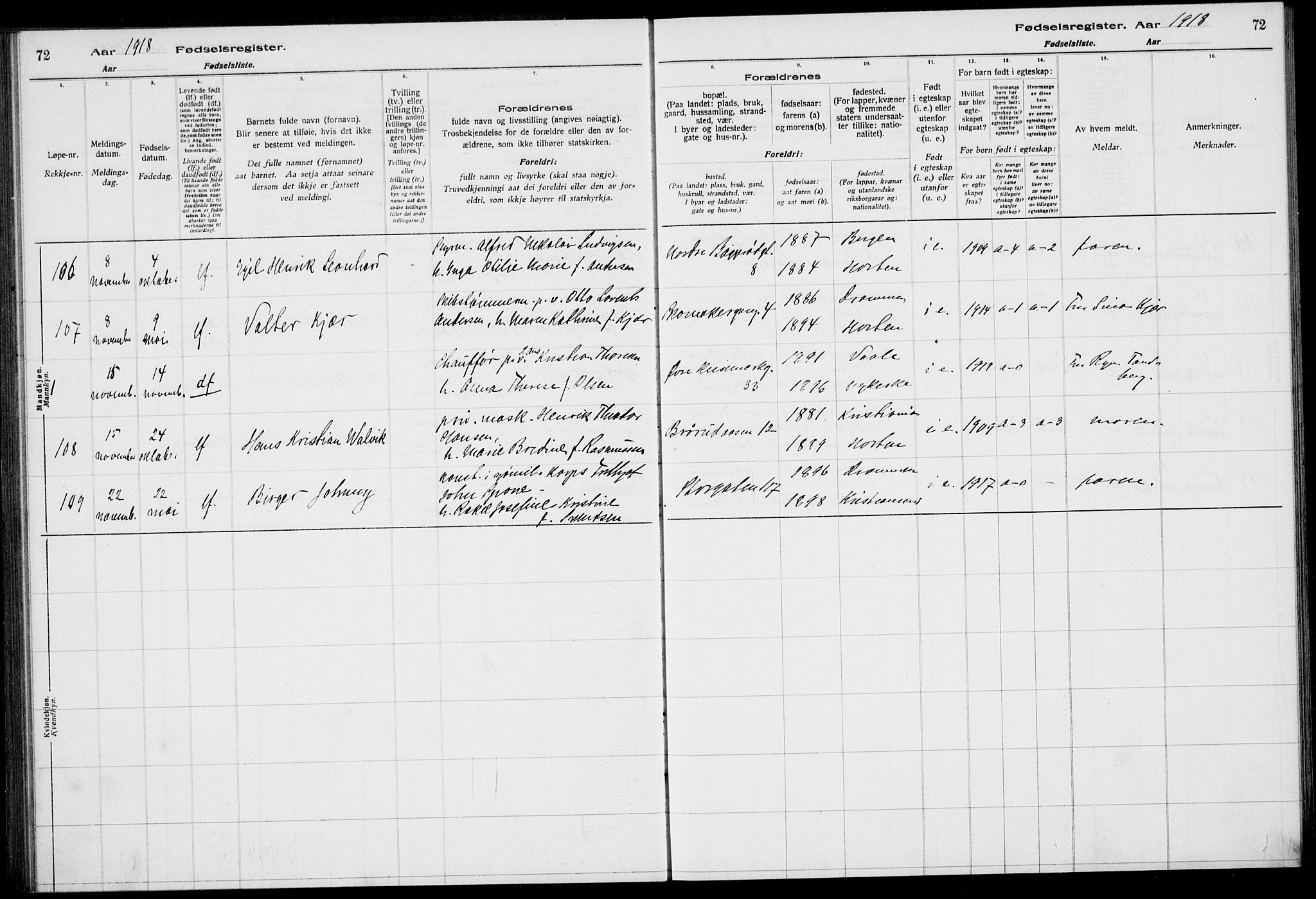 Horten kirkebøker, AV/SAKO-A-348/J/Ja/L0001: Birth register no. 1, 1916-1923, p. 72