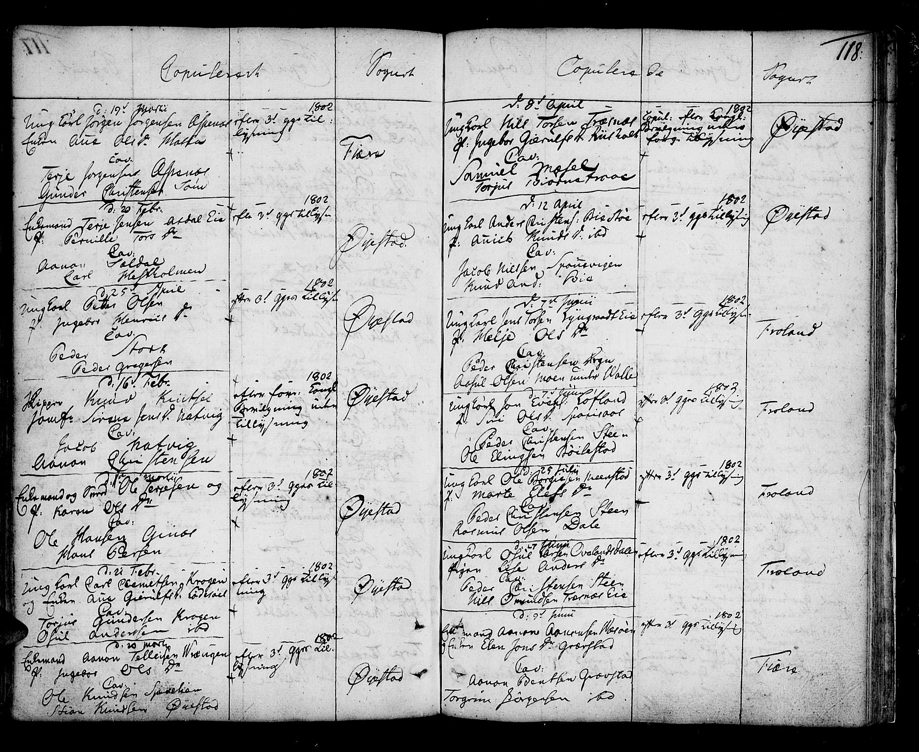 Øyestad sokneprestkontor, SAK/1111-0049/F/Fa/L0009: Parish register (official) no. A 9, 1778-1808, p. 118