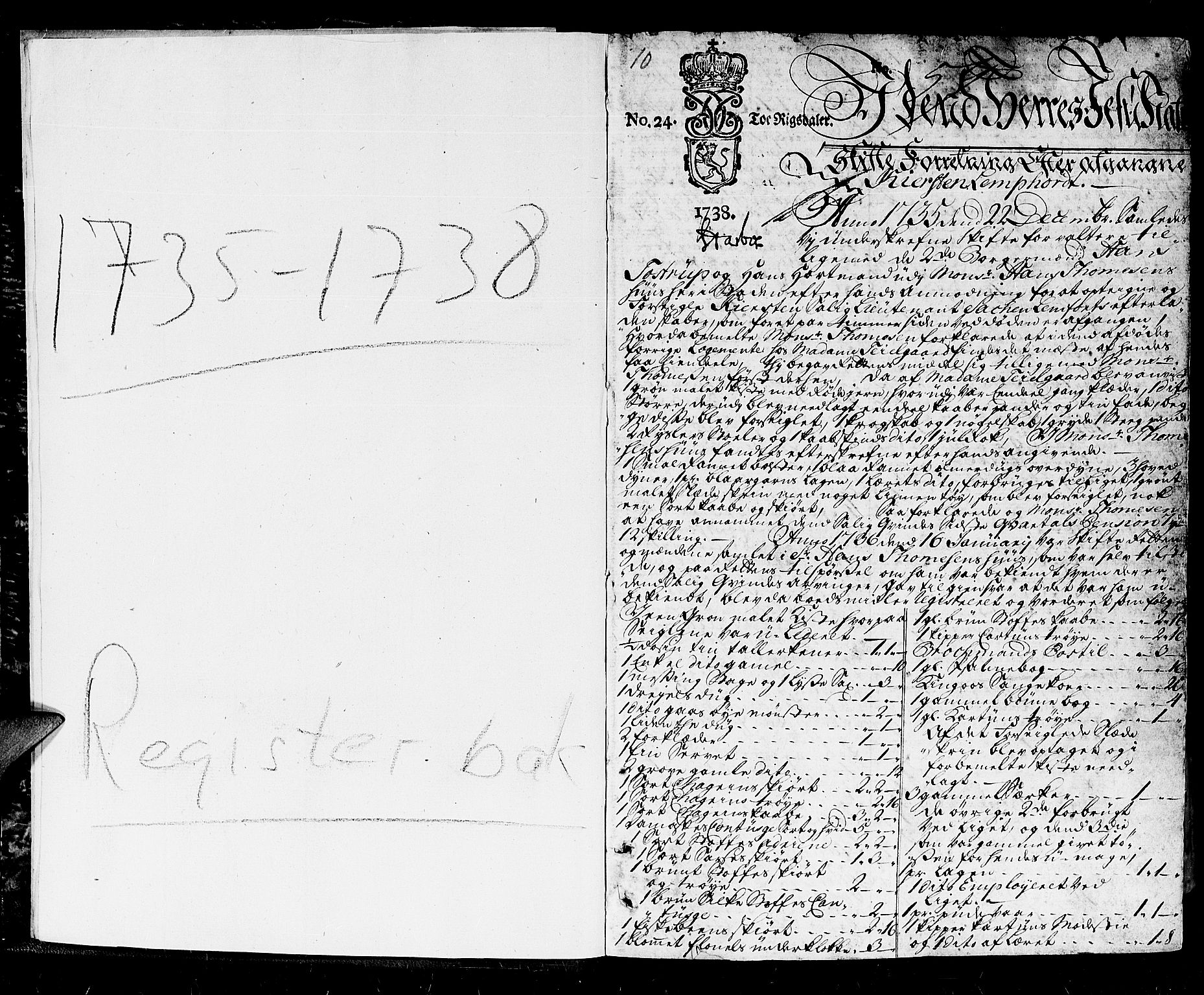 Trondheim byfogd, AV/SAT-A-0003/1/3/3A/L0013: Skifteprotokoll - gml.nr.12. (m/ register), 1735-1738, p. 0b-1a