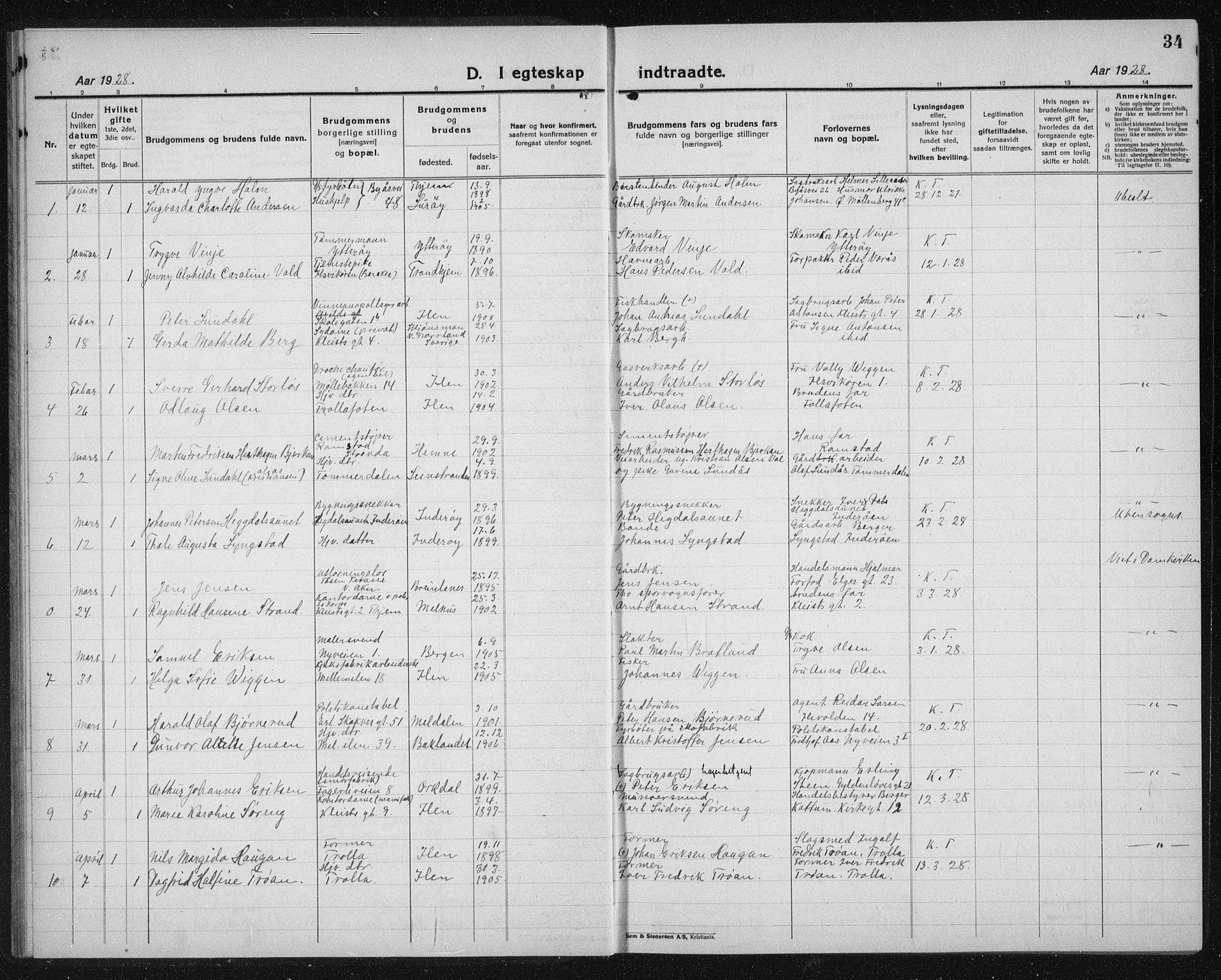 Ministerialprotokoller, klokkerbøker og fødselsregistre - Sør-Trøndelag, SAT/A-1456/603/L0176: Parish register (copy) no. 603C04, 1923-1941, p. 34