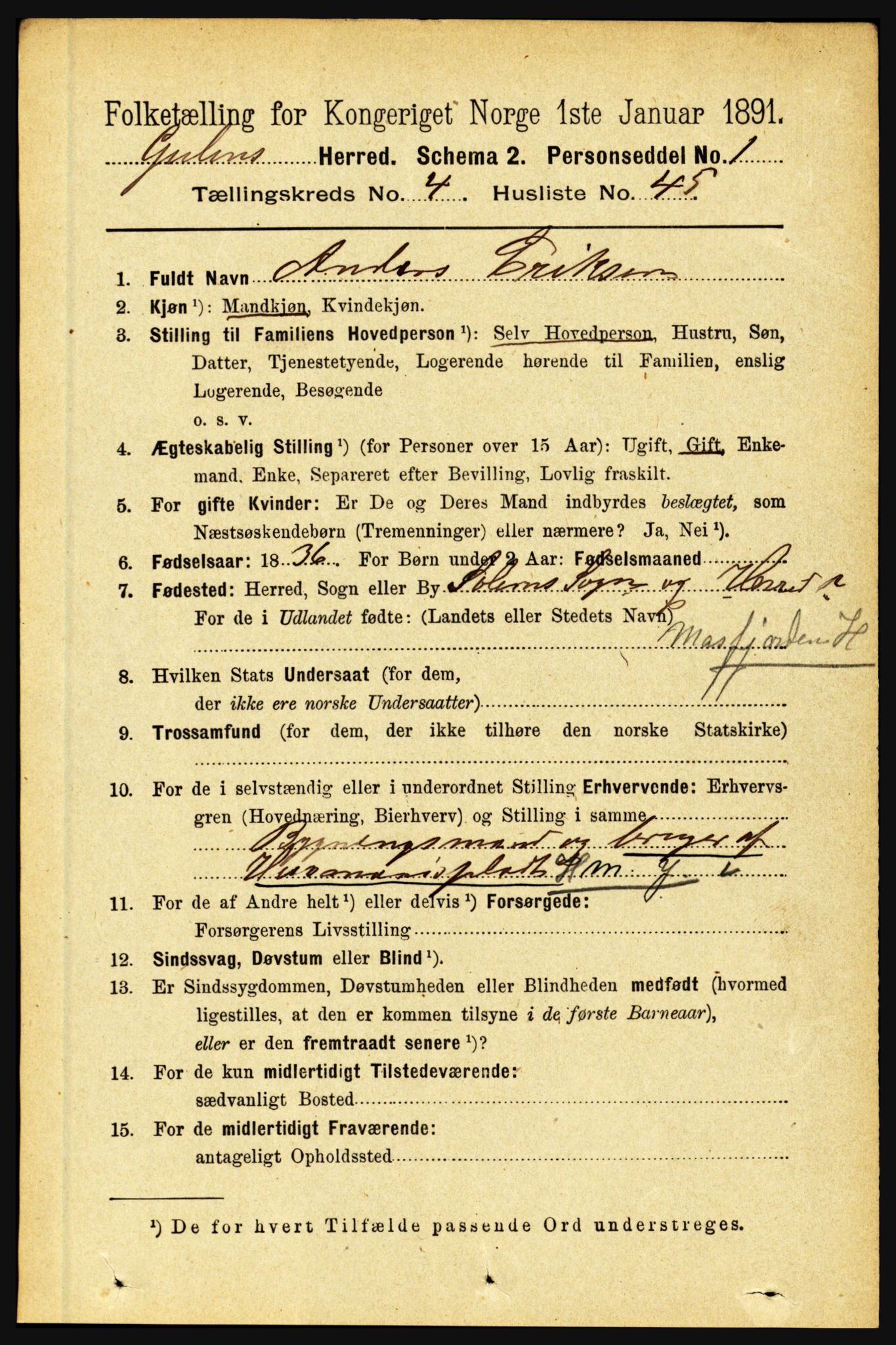 RA, 1891 census for 1411 Gulen, 1891, p. 1540