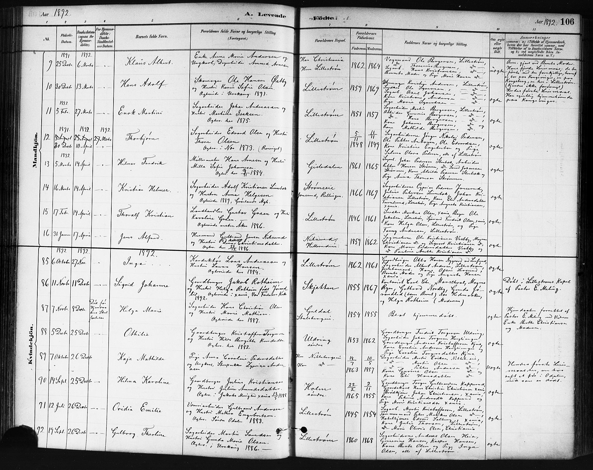 Skedsmo prestekontor Kirkebøker, AV/SAO-A-10033a/G/Ga/L0004: Parish register (copy) no. I 4, 1883-1895, p. 106