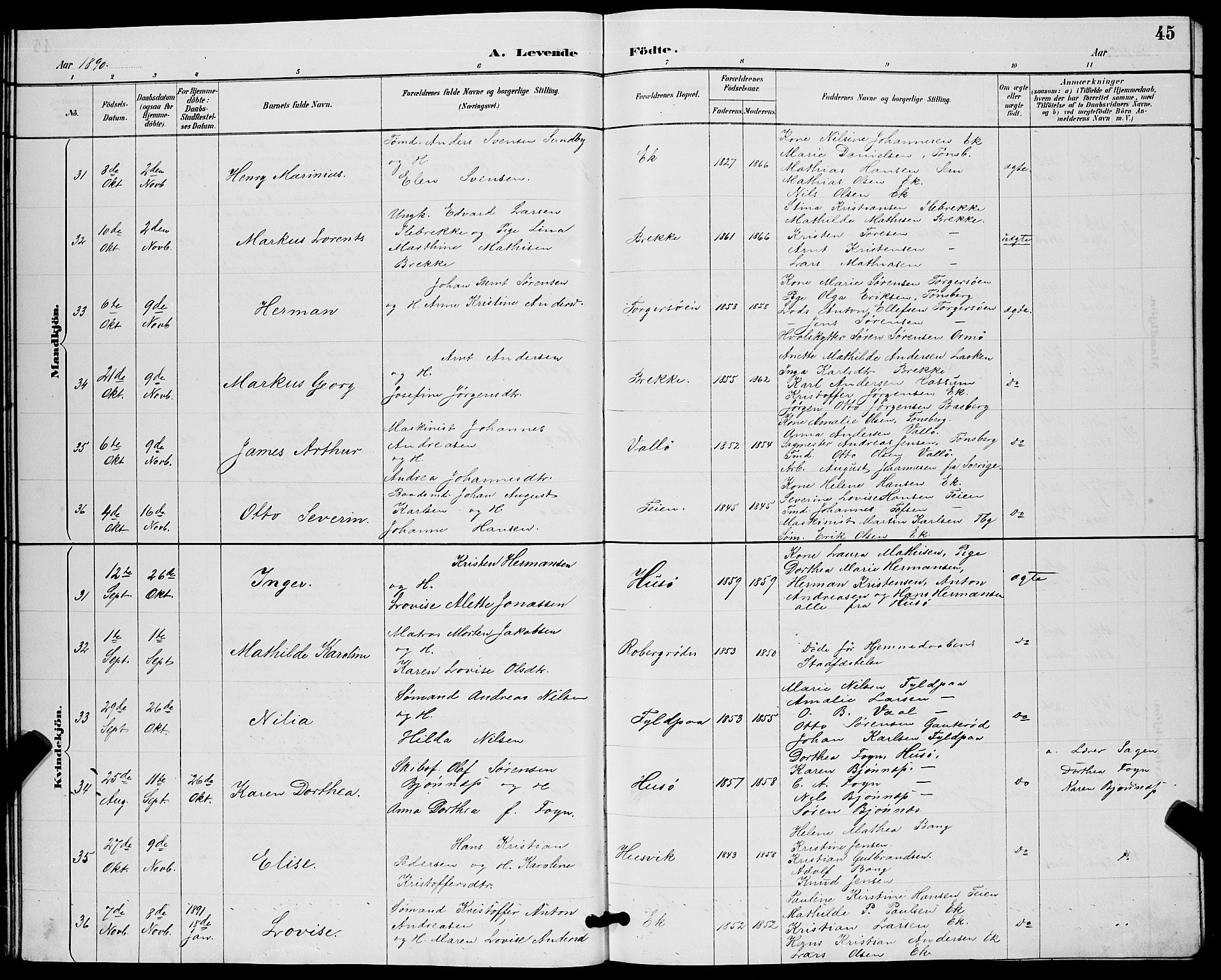 Sem kirkebøker, AV/SAKO-A-5/G/Gb/L0002: Parish register (copy) no. II 2, 1886-1899, p. 45