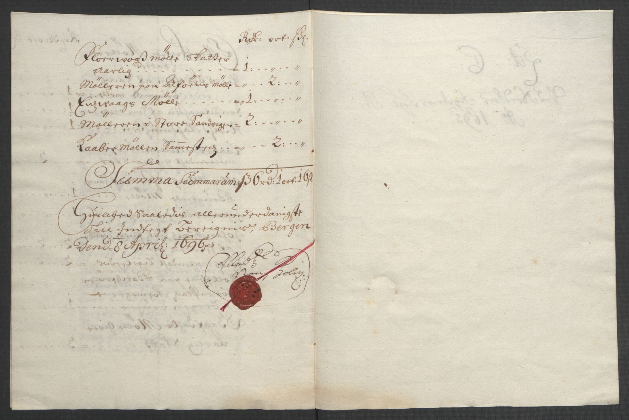 Rentekammeret inntil 1814, Reviderte regnskaper, Fogderegnskap, AV/RA-EA-4092/R51/L3183: Fogderegnskap Nordhordland og Voss, 1695-1697, p. 109