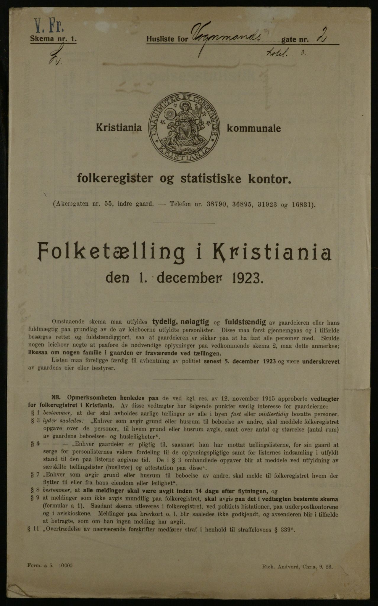OBA, Municipal Census 1923 for Kristiania, 1923, p. 136860