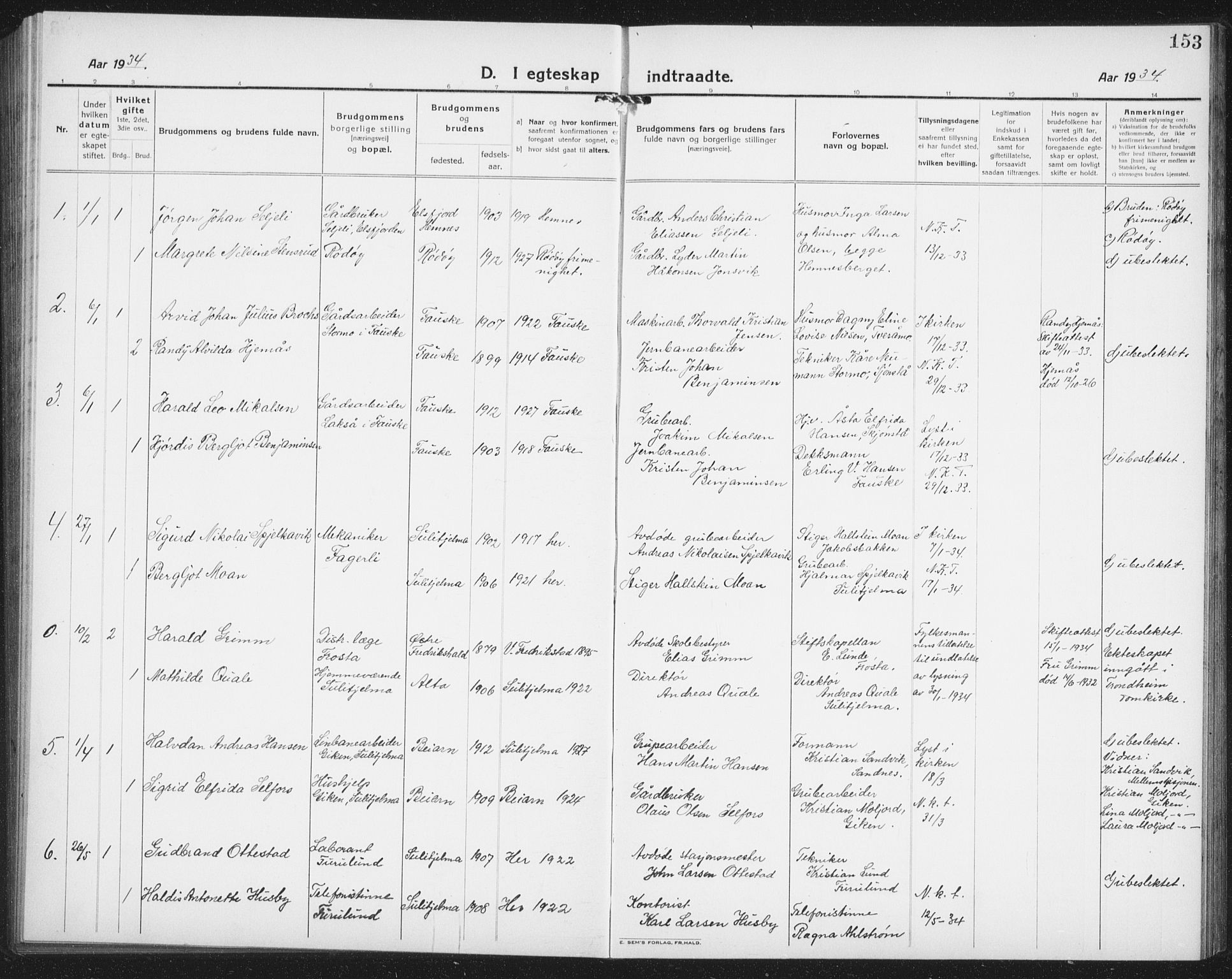 Ministerialprotokoller, klokkerbøker og fødselsregistre - Nordland, AV/SAT-A-1459/850/L0718: Parish register (copy) no. 850C02, 1921-1941, p. 153