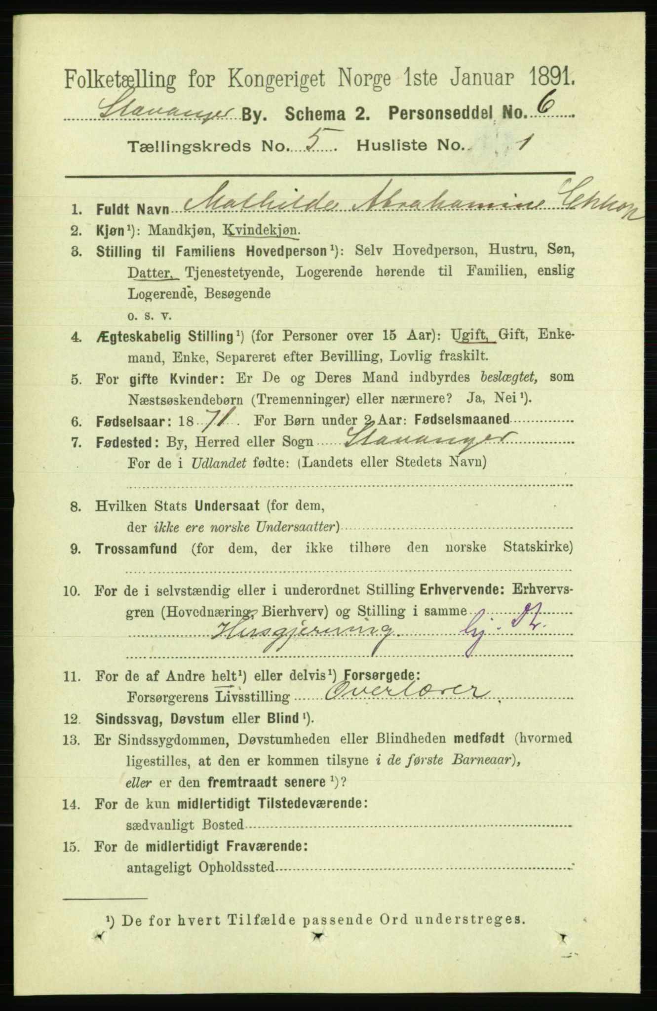 RA, 1891 census for 1103 Stavanger, 1891, p. 8812