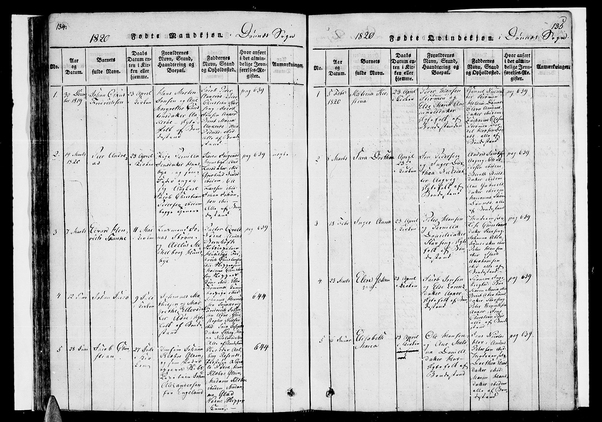 Ministerialprotokoller, klokkerbøker og fødselsregistre - Nordland, SAT/A-1459/838/L0547: Parish register (official) no. 838A05 /2, 1820-1828, p. 134-135