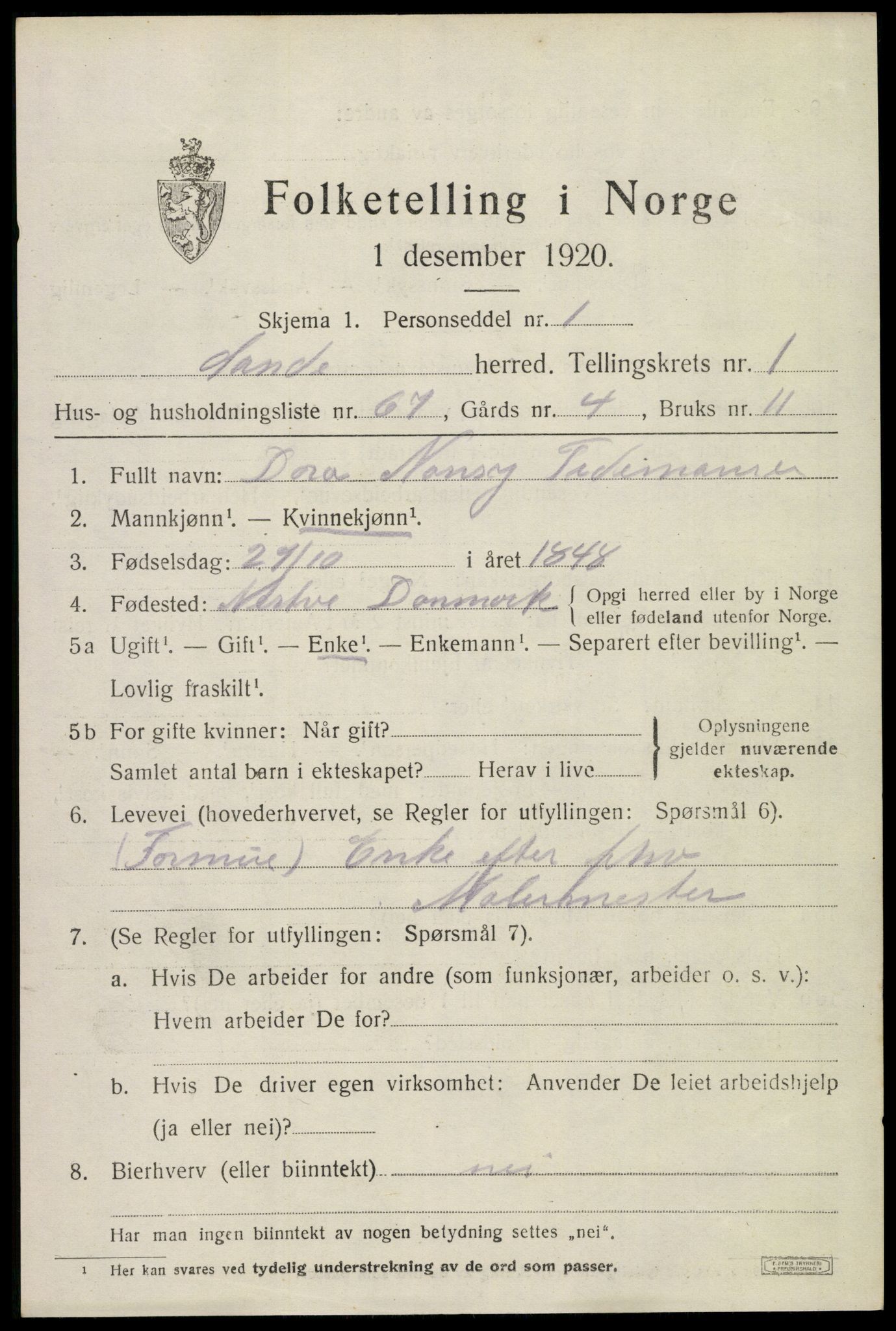 SAKO, 1920 census for Sande, 1920, p. 1970