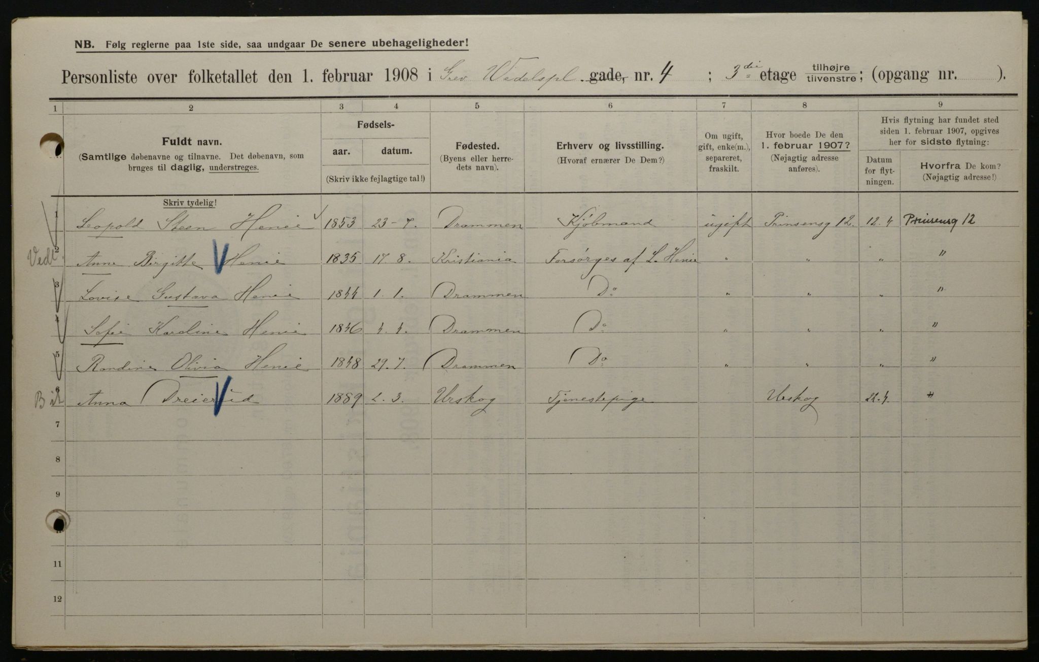 OBA, Municipal Census 1908 for Kristiania, 1908, p. 26907