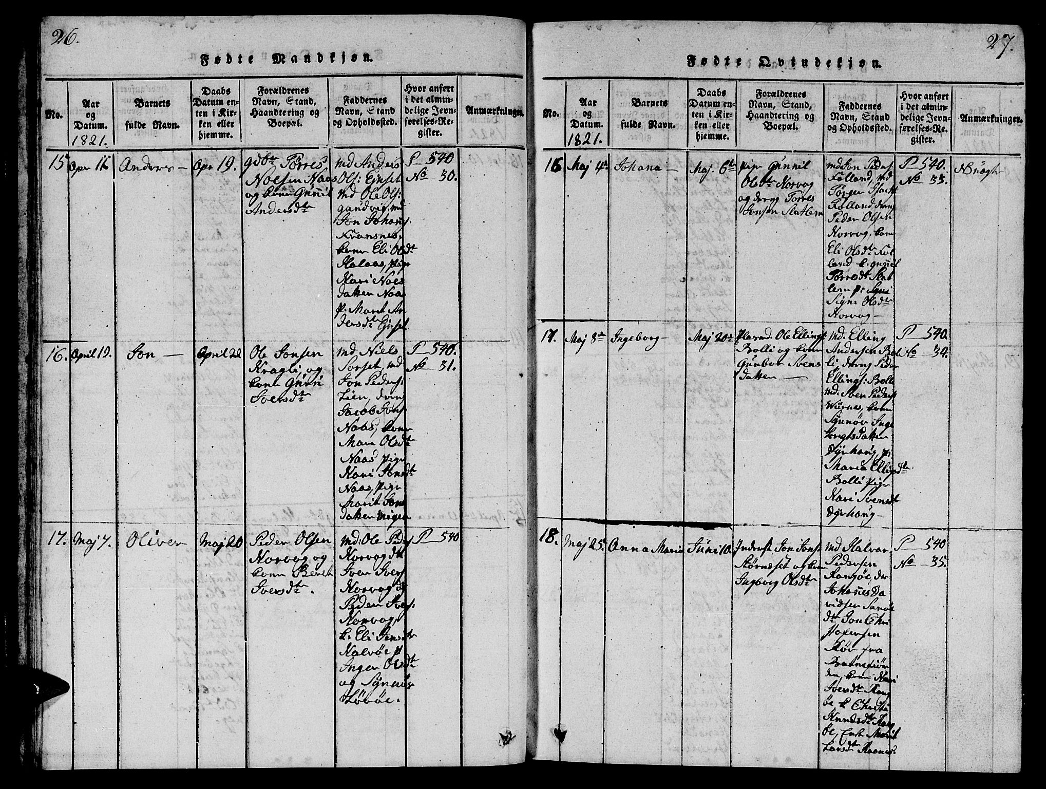 Ministerialprotokoller, klokkerbøker og fødselsregistre - Møre og Romsdal, AV/SAT-A-1454/570/L0831: Parish register (official) no. 570A05, 1819-1829, p. 26-27