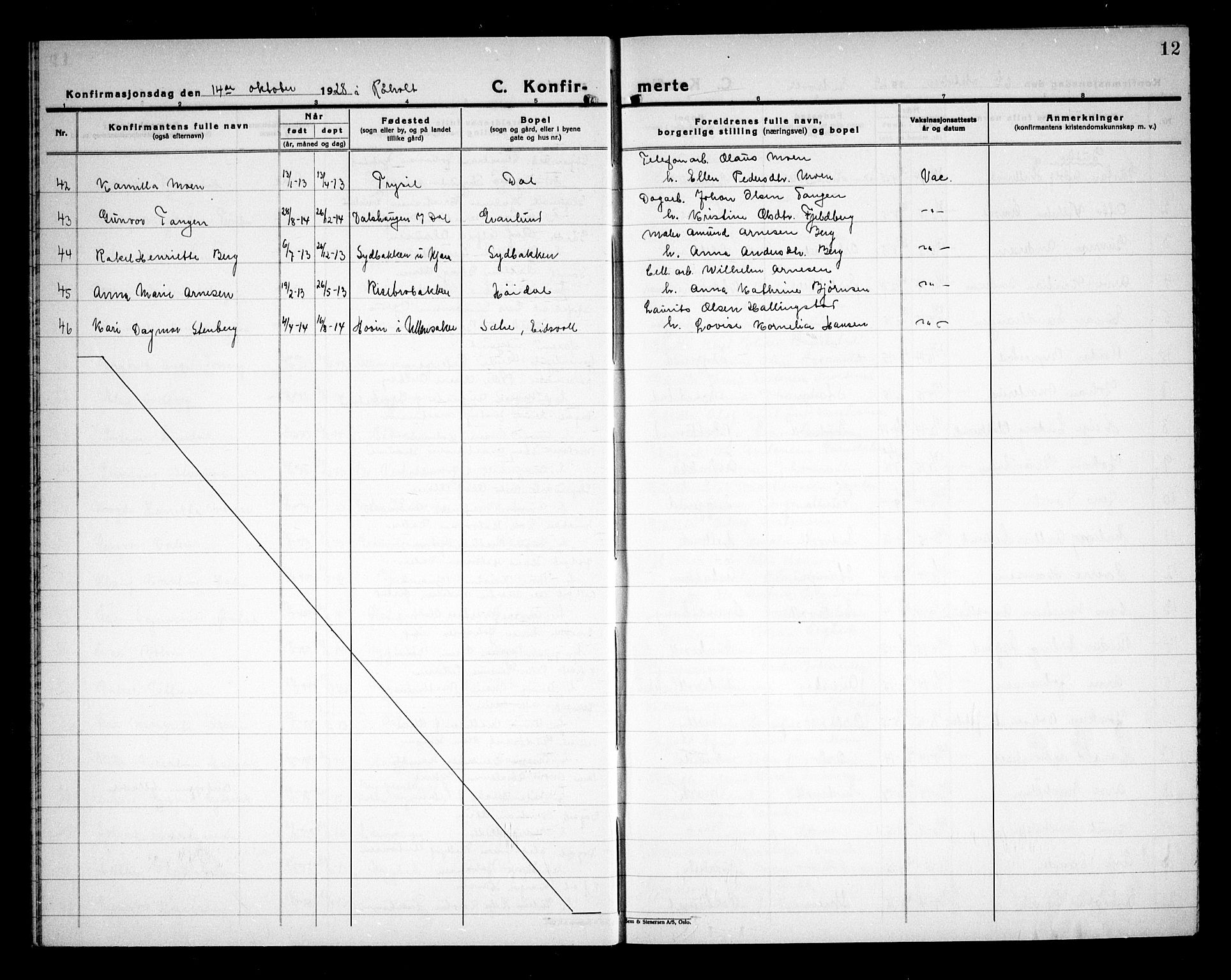 Eidsvoll prestekontor Kirkebøker, AV/SAO-A-10888/G/Ga/L0011: Parish register (copy) no. I 11, 1926-1936, p. 12