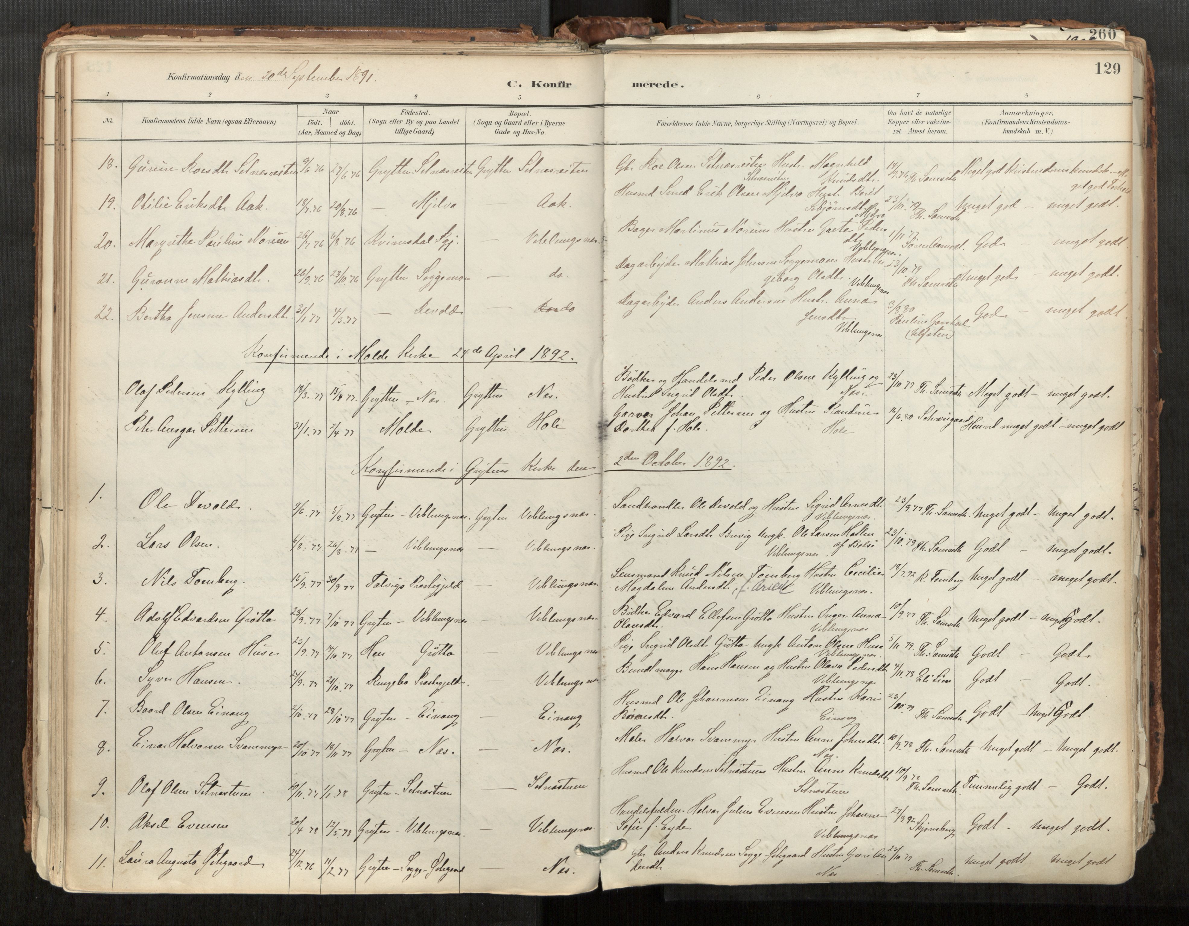 Ministerialprotokoller, klokkerbøker og fødselsregistre - Møre og Romsdal, SAT/A-1454/544/L0585: Parish register (official) no. 544A06, 1887-1924, p. 129