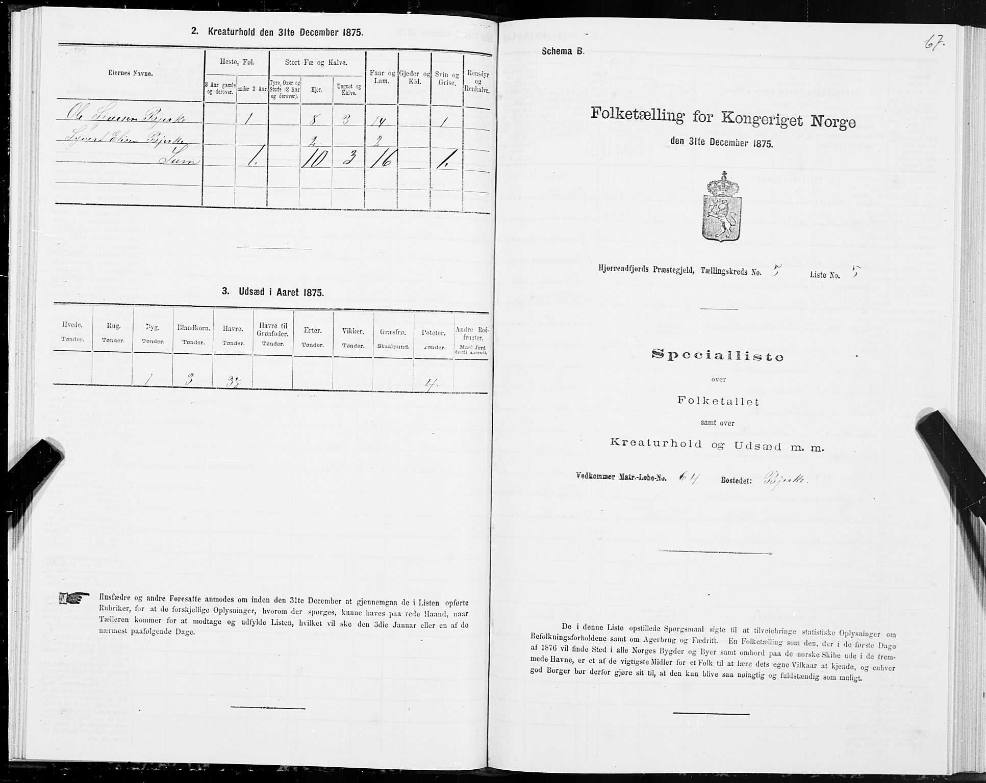 SAT, 1875 census for 1522P Hjørundfjord, 1875, p. 2067