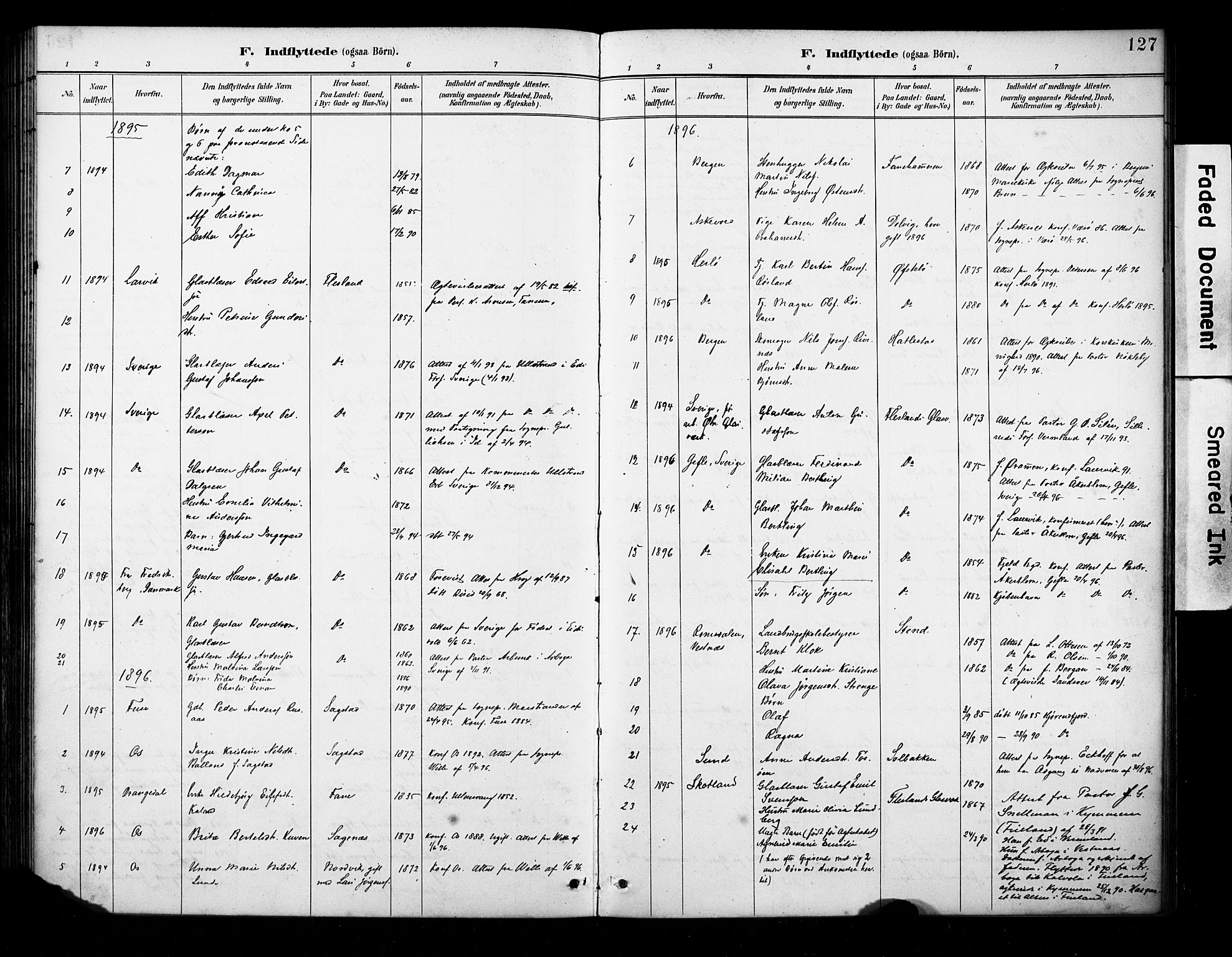 Fana Sokneprestembete, SAB/A-75101/H/Haa/Haab/L0002: Parish register (official) no. B 2, 1890-1897, p. 127