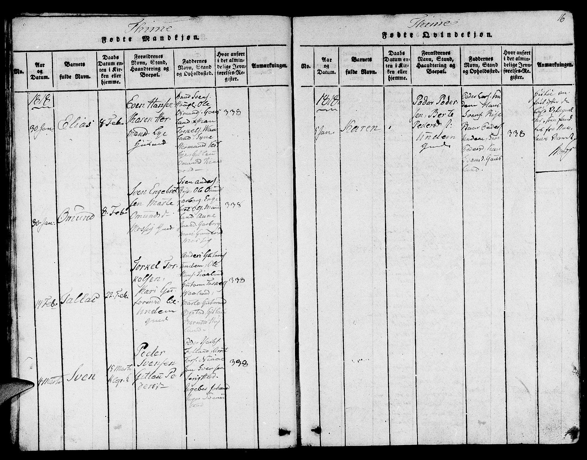 Lye sokneprestkontor, AV/SAST-A-101794/001/30BB/L0001: Parish register (copy) no. B 1 /1, 1816-1826, p. 16