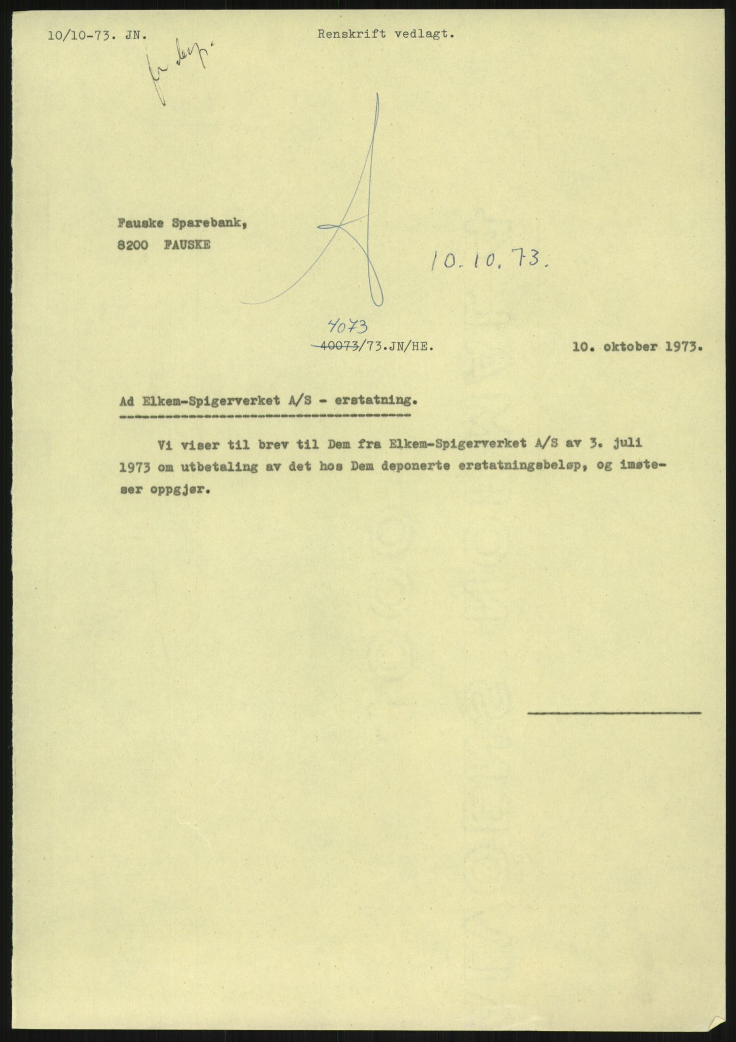 Direktoratet for statens skoger, AV/RA-S-1600/2/E/Ea/L0613/0002: Nordland fylke / Mappenr. 1162, del 1. Vassdragsreguleringer. Elektrokemisk A/S. Utbygging av Fagerbakk - Sisovassdraget i Sørfold. Salg av statens eiendom Eieelva. Voldgiftsdom, 1902-1979, p. 3