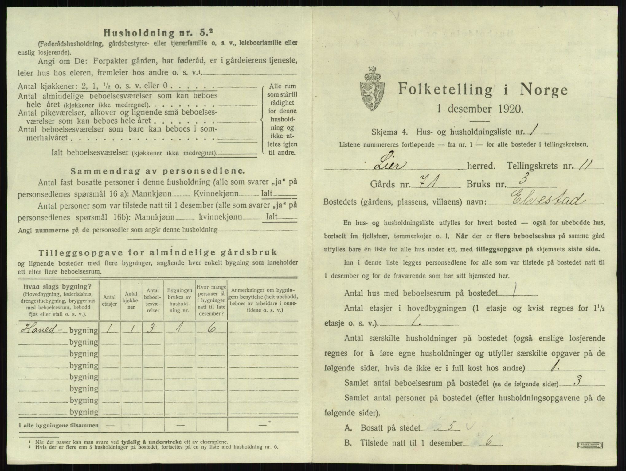 SAKO, 1920 census for Lier, 1920, p. 1807