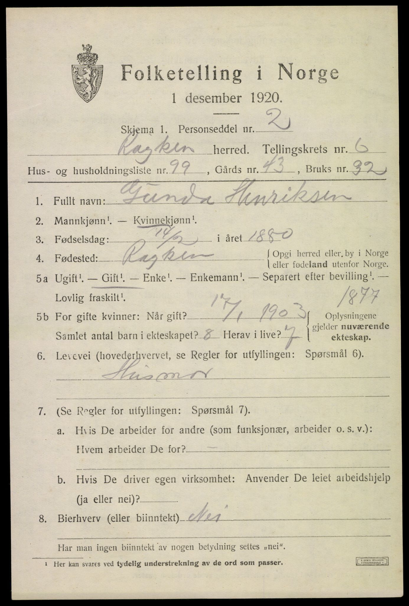 SAKO, 1920 census for Røyken, 1920, p. 10926