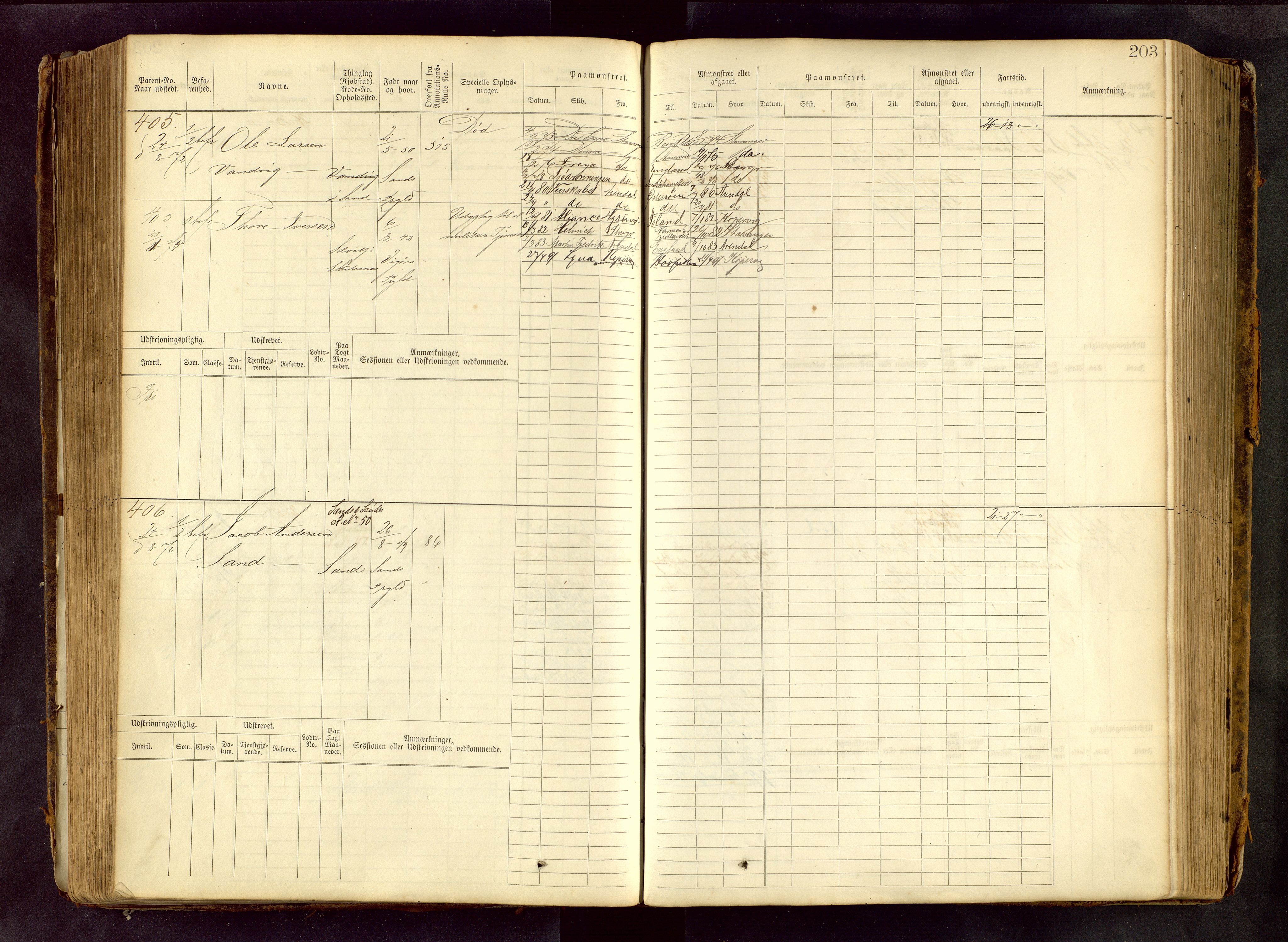 Haugesund sjømannskontor, SAST/A-102007/F/Fb/Fbb/L0001: Sjøfartsrulle Skudenes krets No 1 - 958, 1860-1948, p. 203