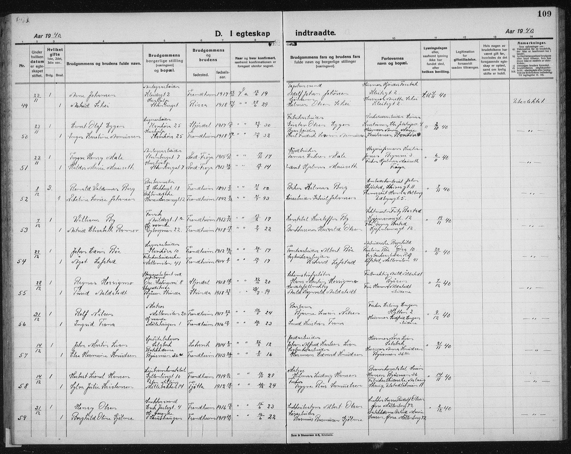 Ministerialprotokoller, klokkerbøker og fødselsregistre - Sør-Trøndelag, AV/SAT-A-1456/603/L0176: Parish register (copy) no. 603C04, 1923-1941, p. 109