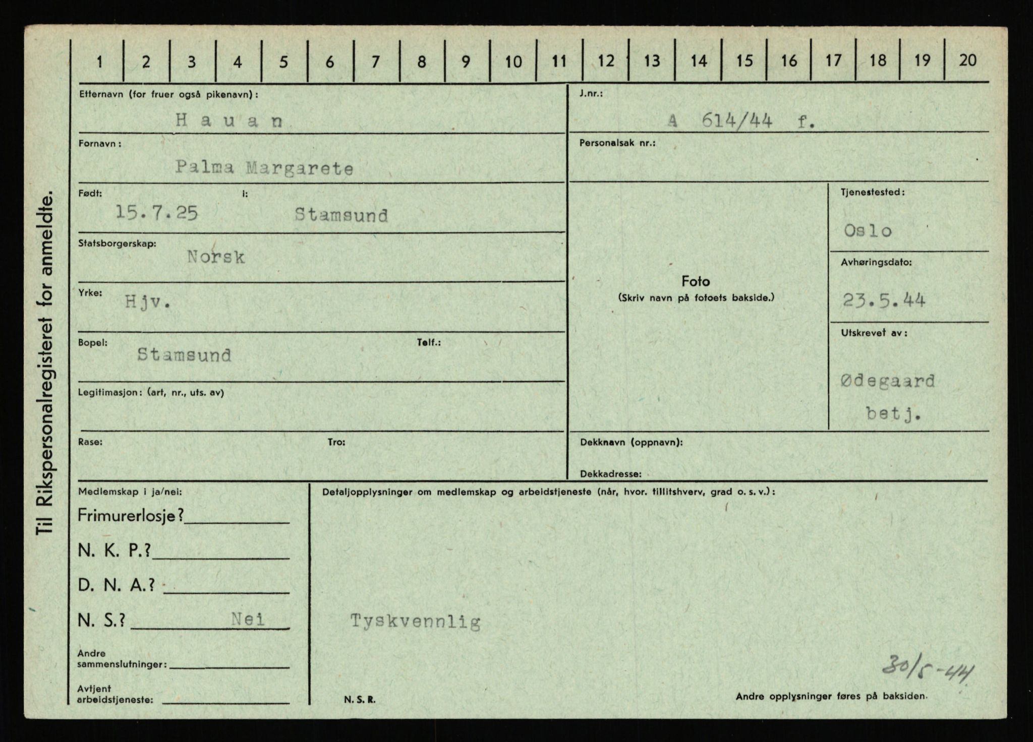 Statspolitiet - Hovedkontoret / Osloavdelingen, AV/RA-S-1329/C/Ca/L0006: Hanche - Hokstvedt, 1943-1945, p. 2079