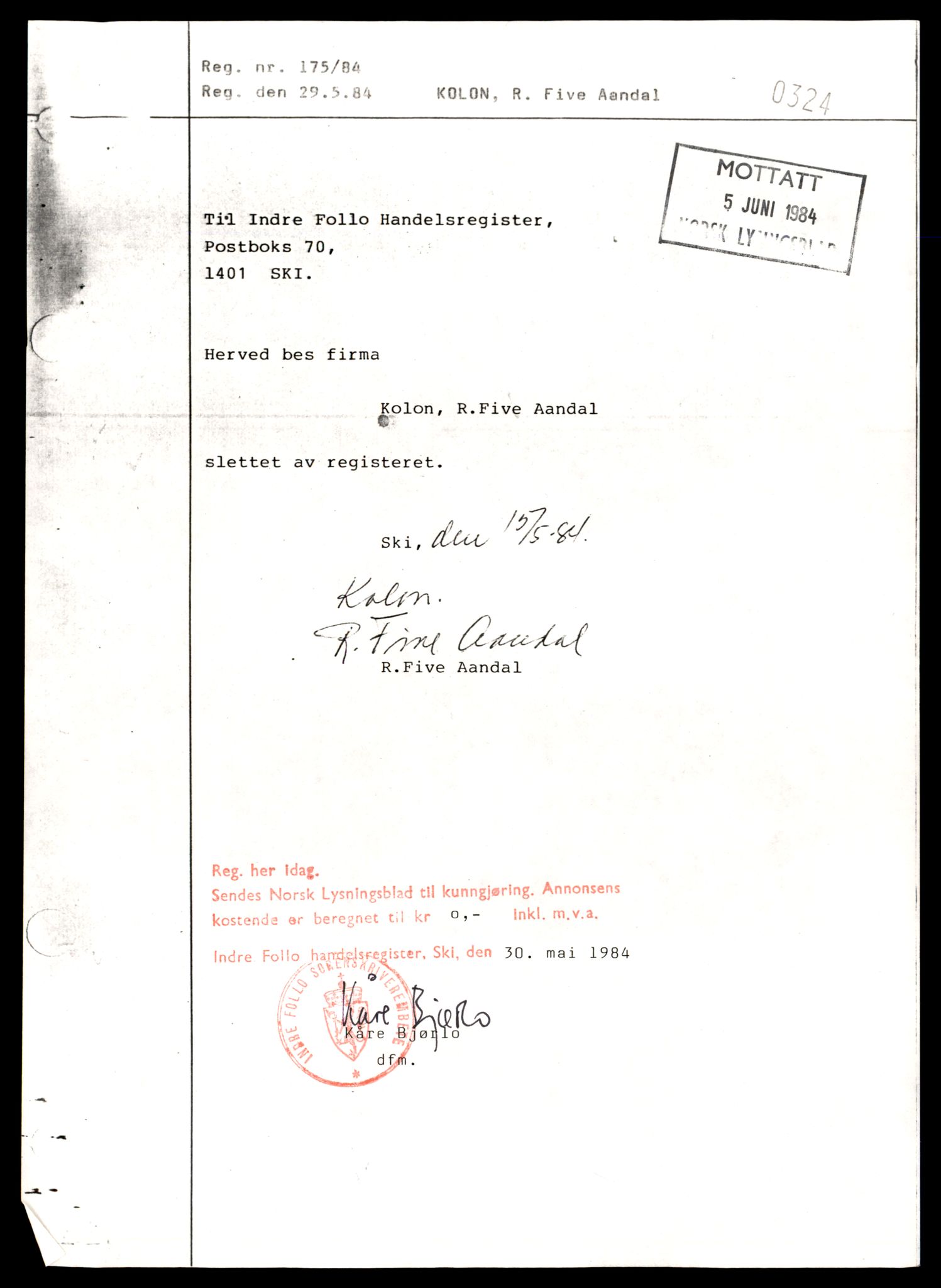 Indre Follo tingrett, AV/SAT-A-10086/K/Kb/Kba/L0004: Enkeltmannsforetak, Kolo - Ni, 1944-1990, p. 1