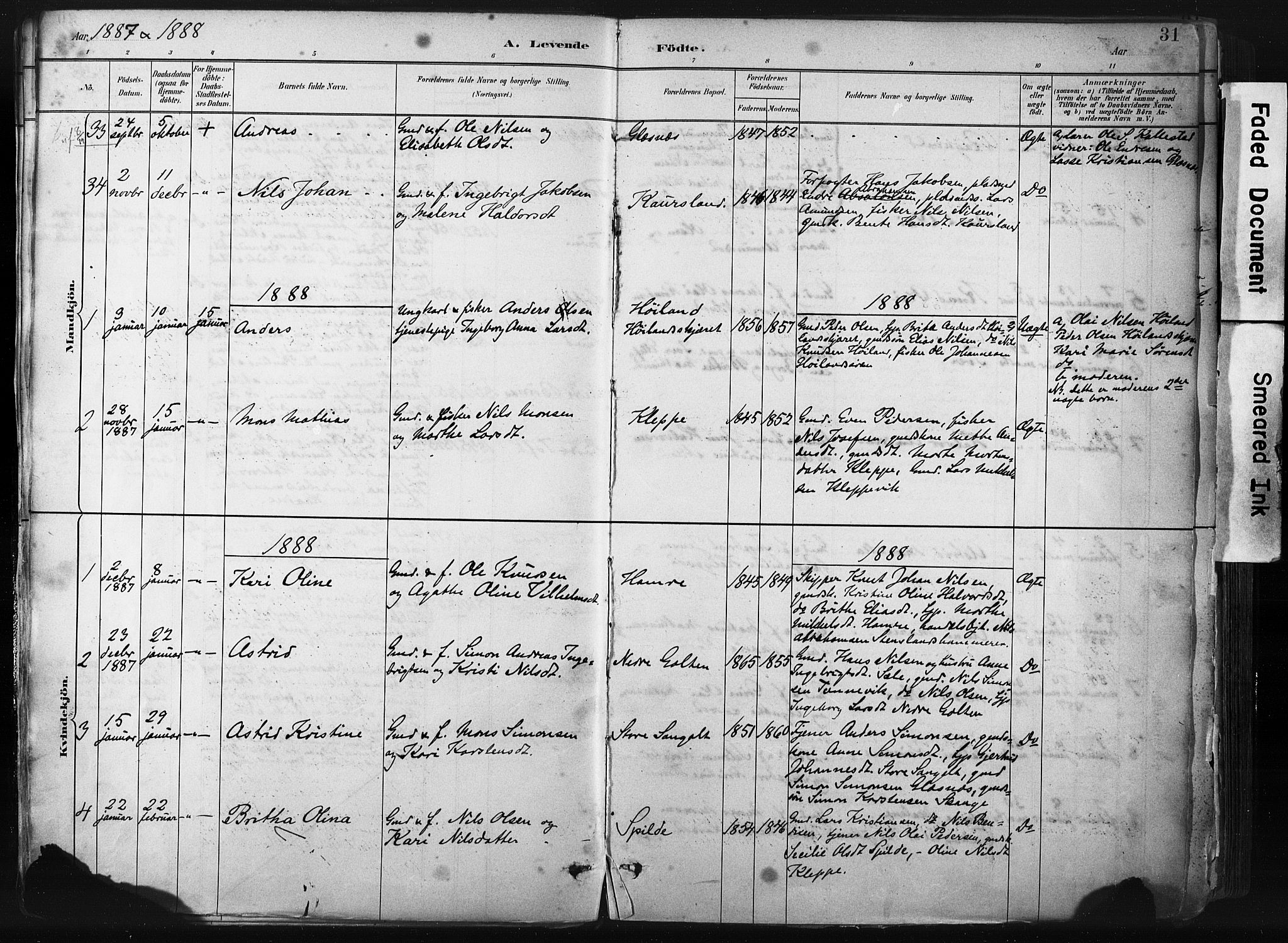 Sund sokneprestembete, SAB/A-99930: Parish register (official) no. B 1, 1882-1907, p. 31