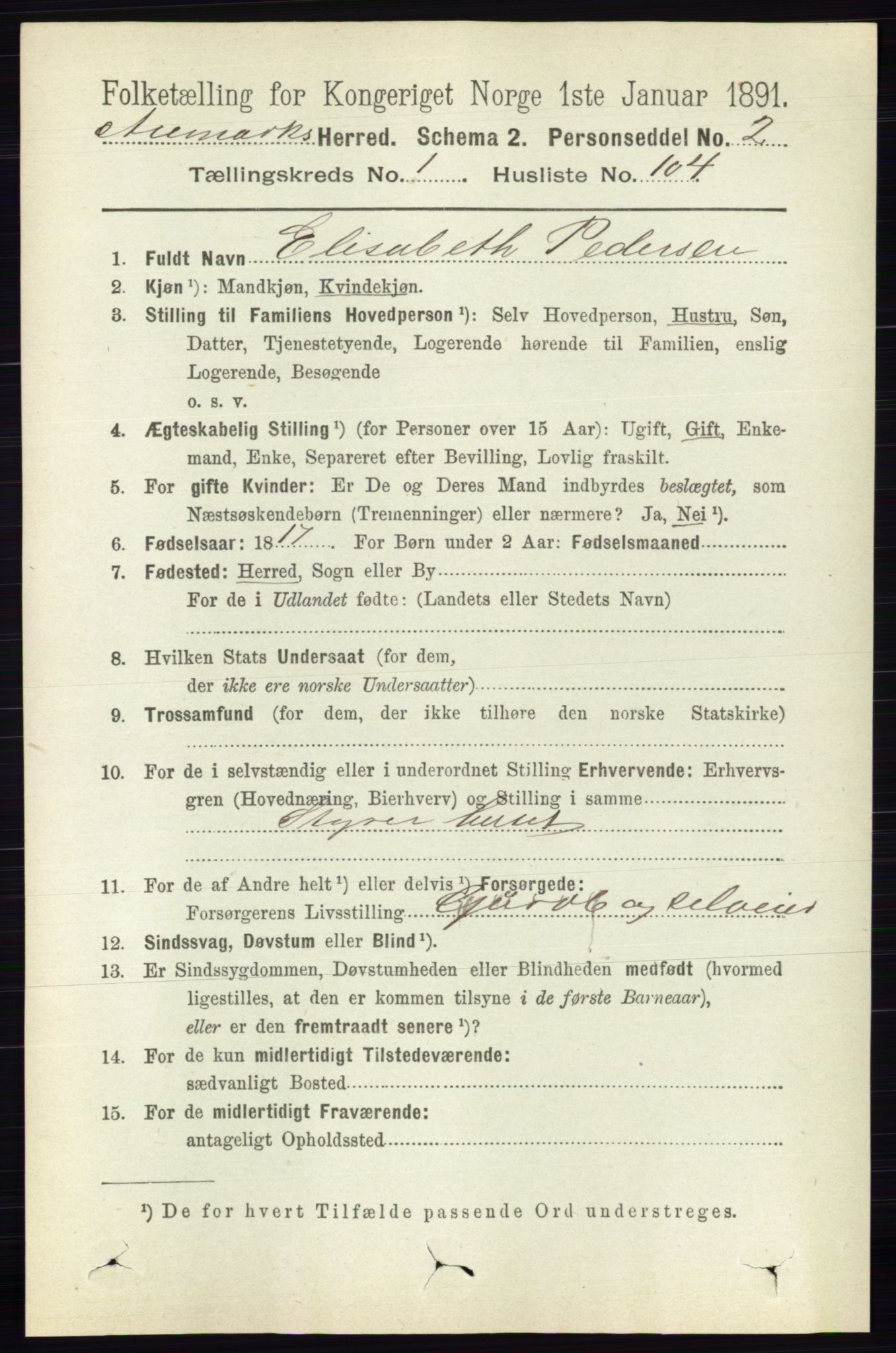 RA, 1891 census for 0118 Aremark, 1891, p. 714