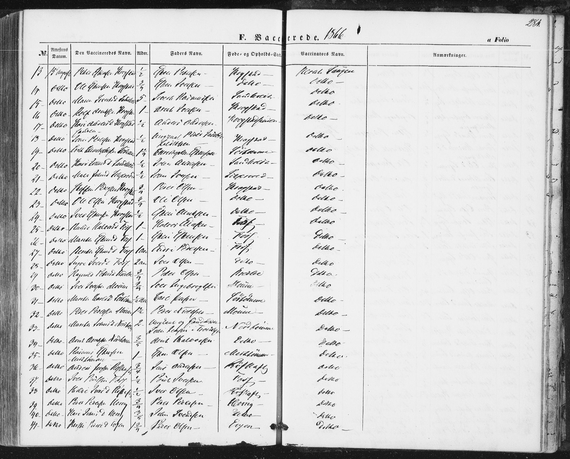 Ministerialprotokoller, klokkerbøker og fødselsregistre - Sør-Trøndelag, SAT/A-1456/692/L1103: Parish register (official) no. 692A03, 1849-1870, p. 284