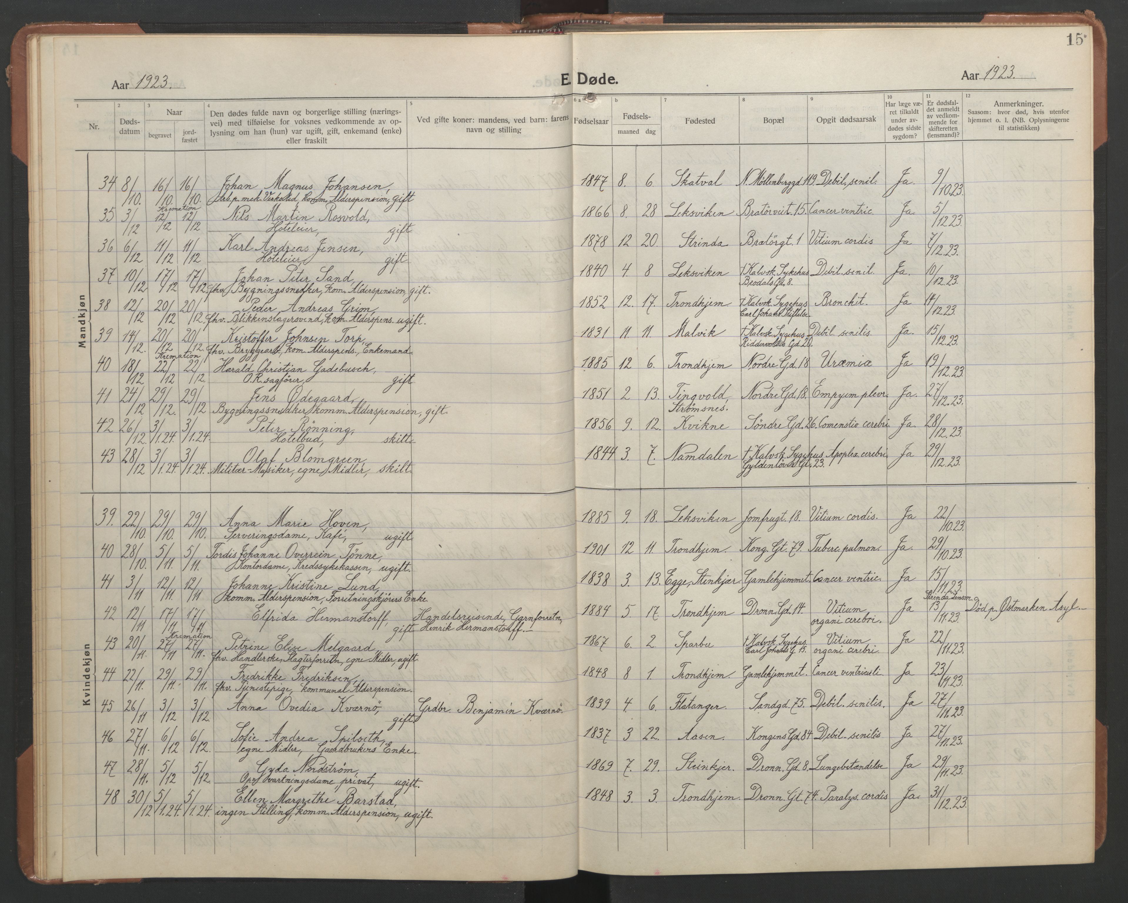 Ministerialprotokoller, klokkerbøker og fødselsregistre - Sør-Trøndelag, AV/SAT-A-1456/602/L0150: Parish register (copy) no. 602C18, 1922-1949, p. 15