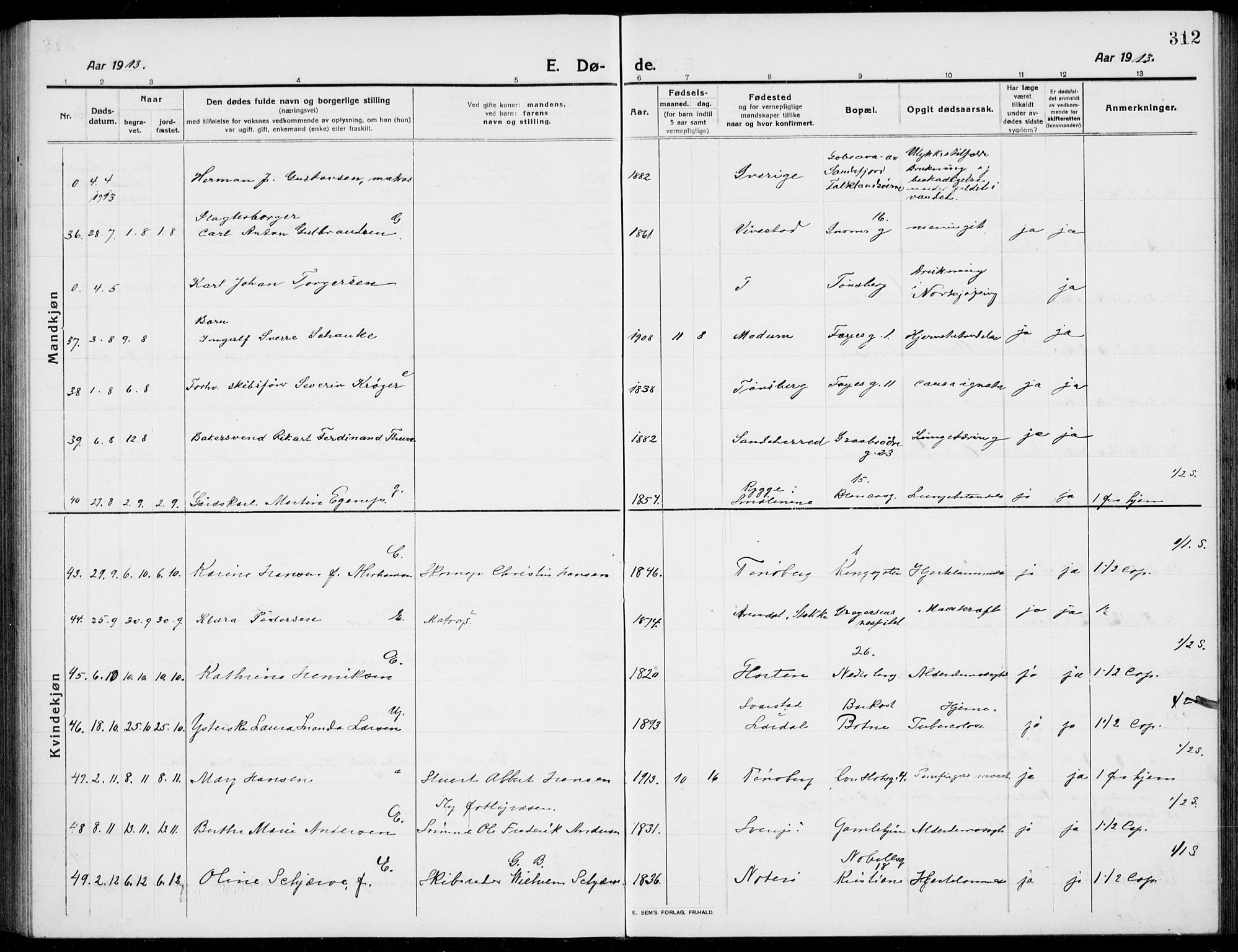 Tønsberg kirkebøker, SAKO/A-330/G/Ga/L0009: Parish register (copy) no. 9, 1913-1920, p. 312