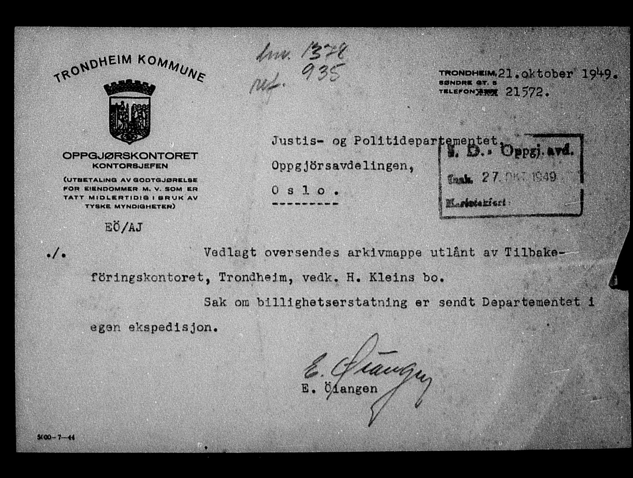 Justisdepartementet, Tilbakeføringskontoret for inndratte formuer, AV/RA-S-1564/H/Hc/Hca/L0900: --, 1945-1947, p. 379