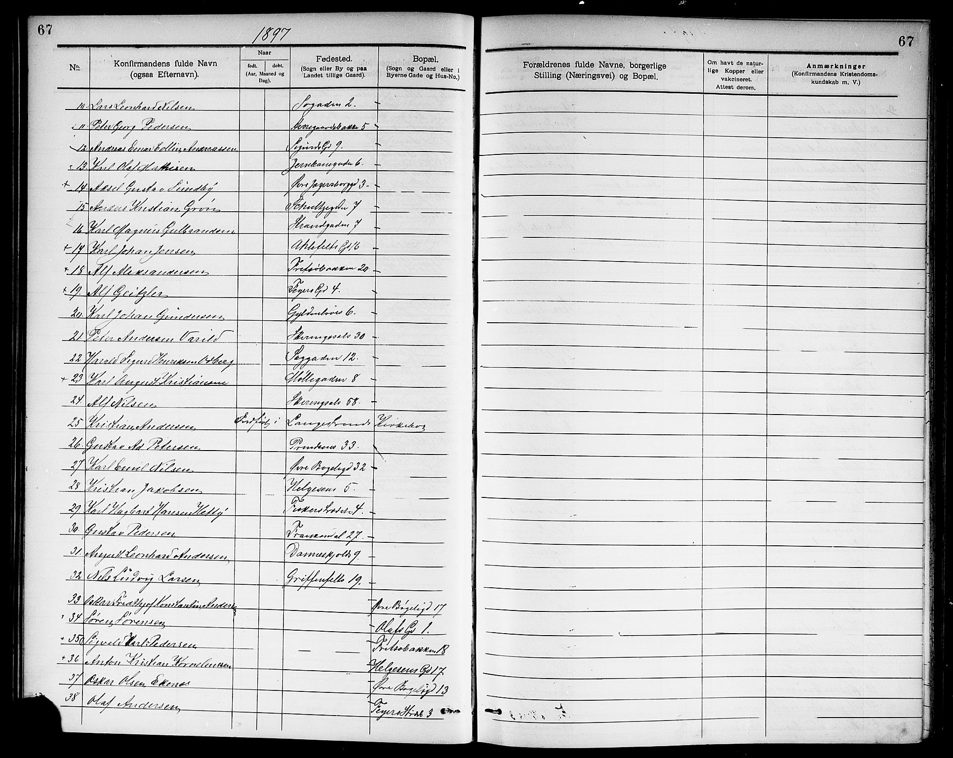 Larvik kirkebøker, SAKO/A-352/G/Ga/L0006: Parish register (copy) no. I 6, 1888-1917, p. 67
