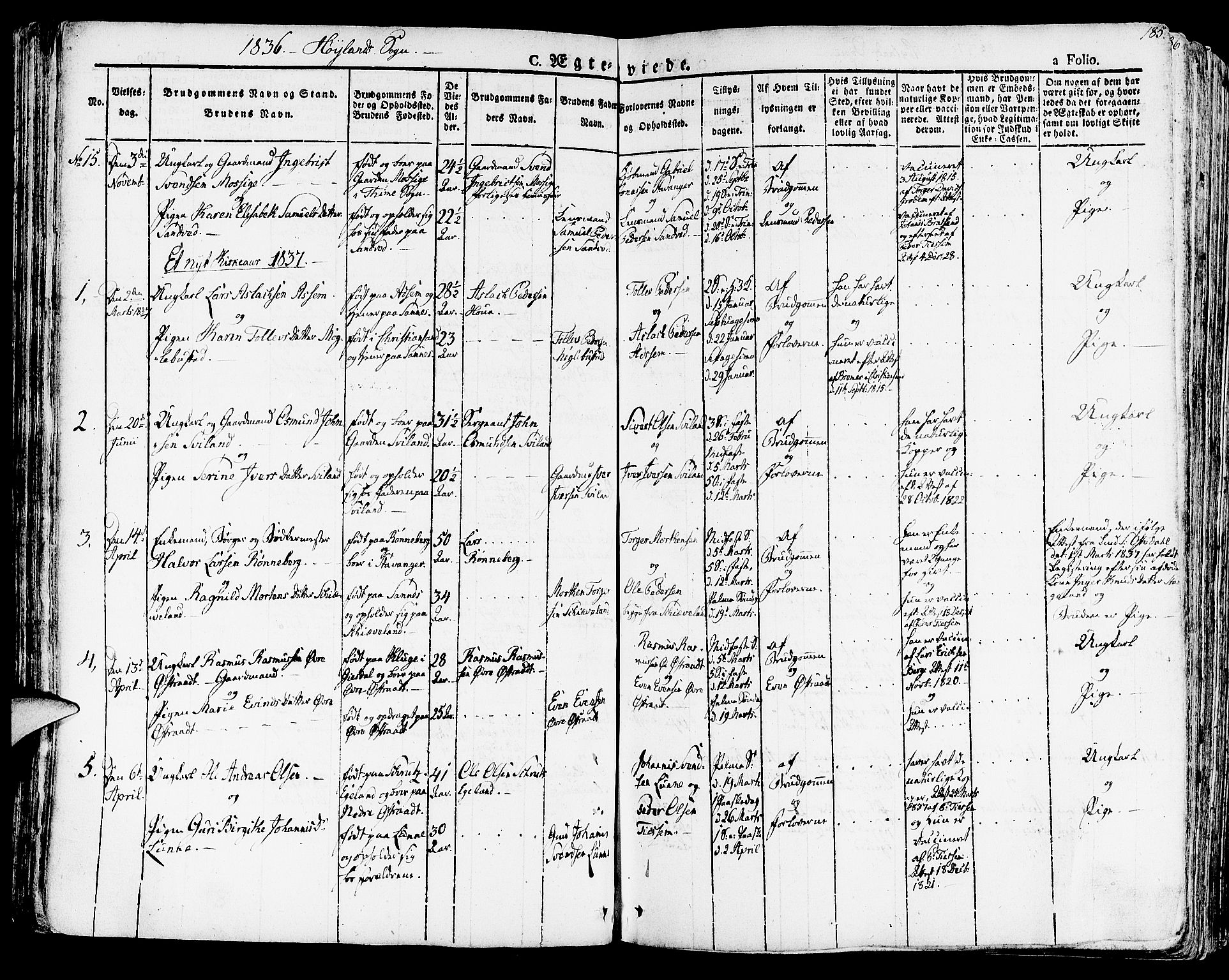 Høyland sokneprestkontor, SAST/A-101799/001/30BA/L0007: Parish register (official) no. A 7 /1, 1825-1841, p. 185
