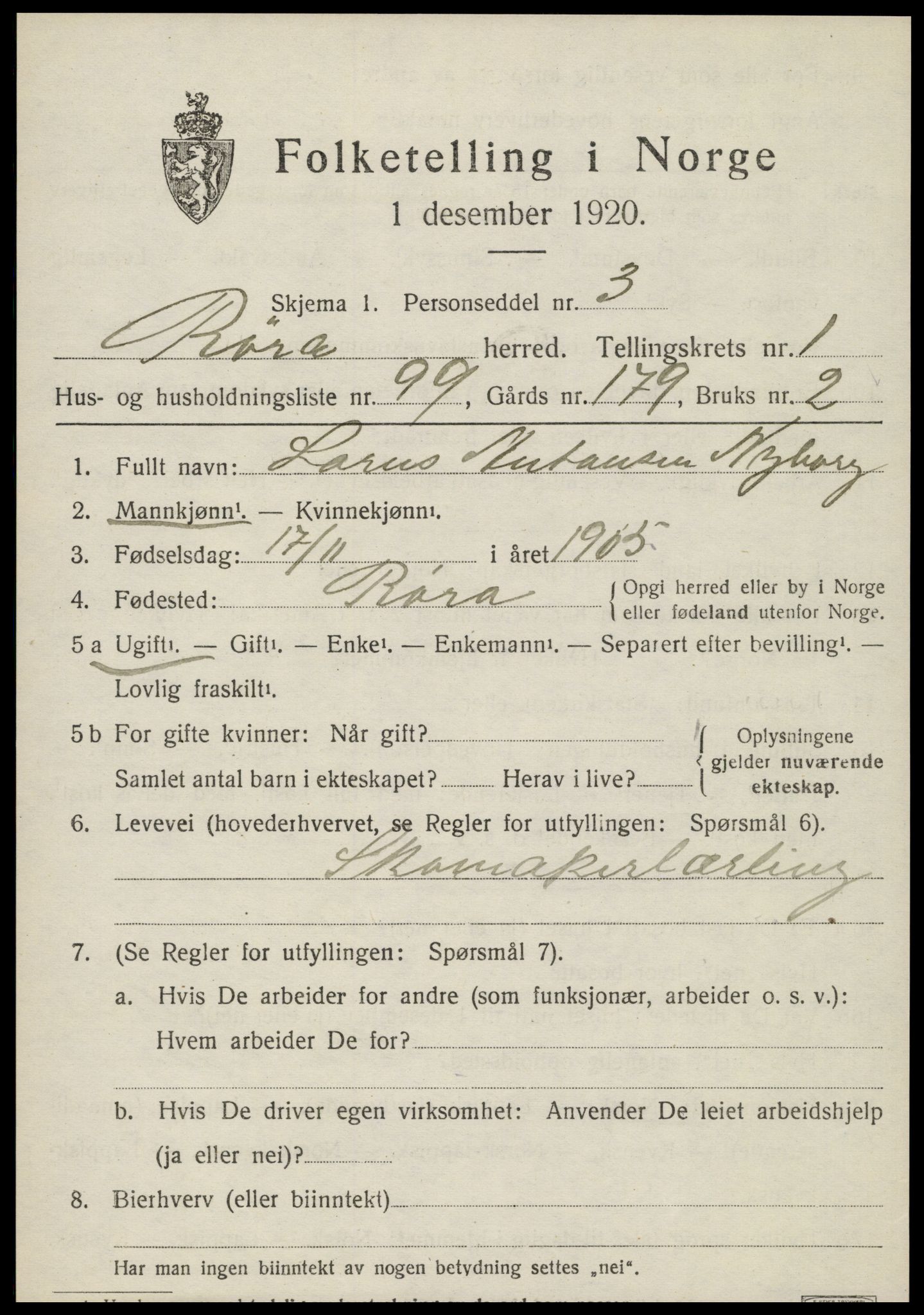 SAT, 1920 census for Røra, 1920, p. 1475