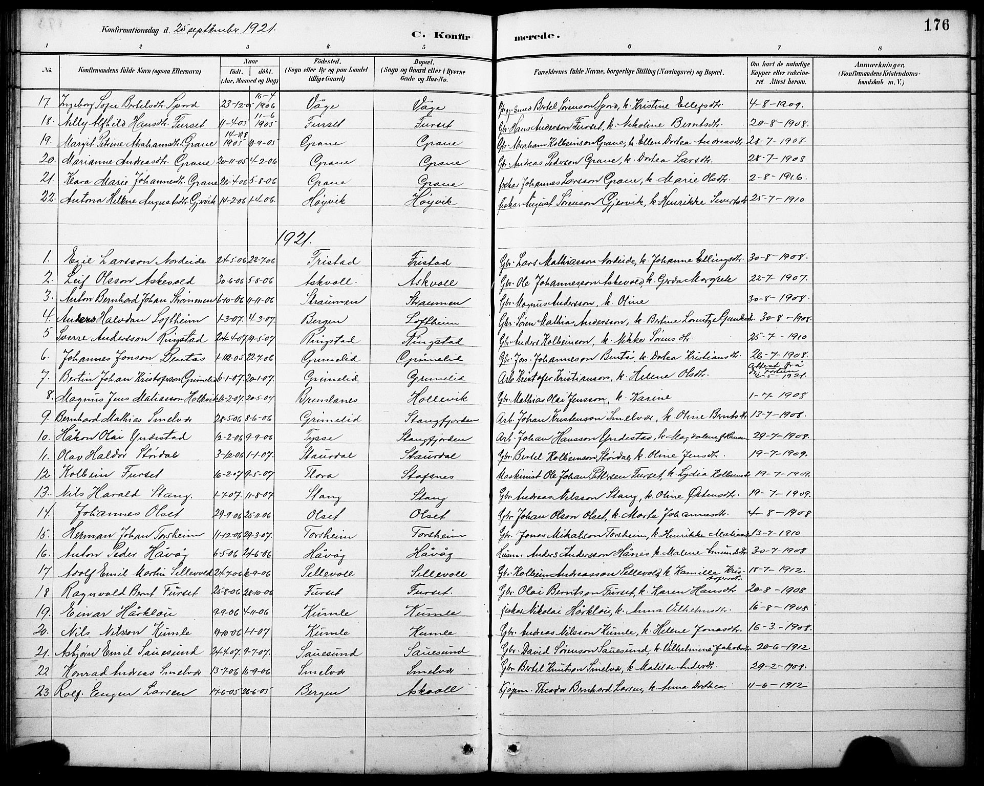 Askvoll sokneprestembete, AV/SAB-A-79501/H/Hab/Haba/L0003: Parish register (copy) no. A 3, 1886-1928, p. 176