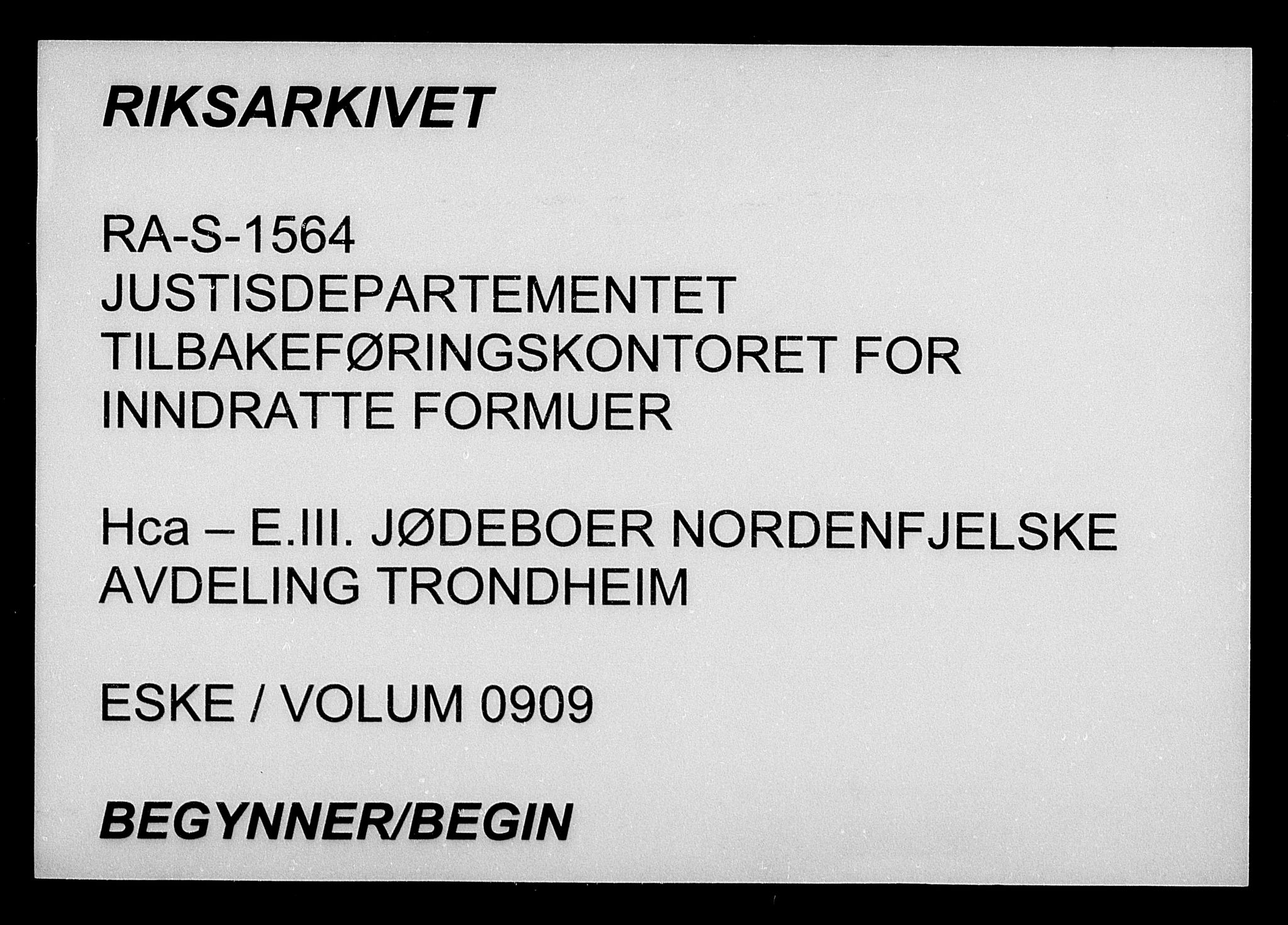 Justisdepartementet, Tilbakeføringskontoret for inndratte formuer, AV/RA-S-1564/H/Hc/Hca/L0909: --, 1945-1947, p. 1