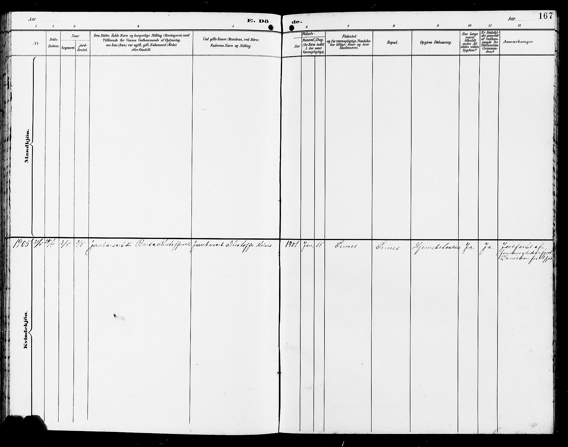 Bakke sokneprestkontor, SAK/1111-0002/F/Fb/Fba/L0003: Parish register (copy) no. B 3, 1894-1910, p. 167