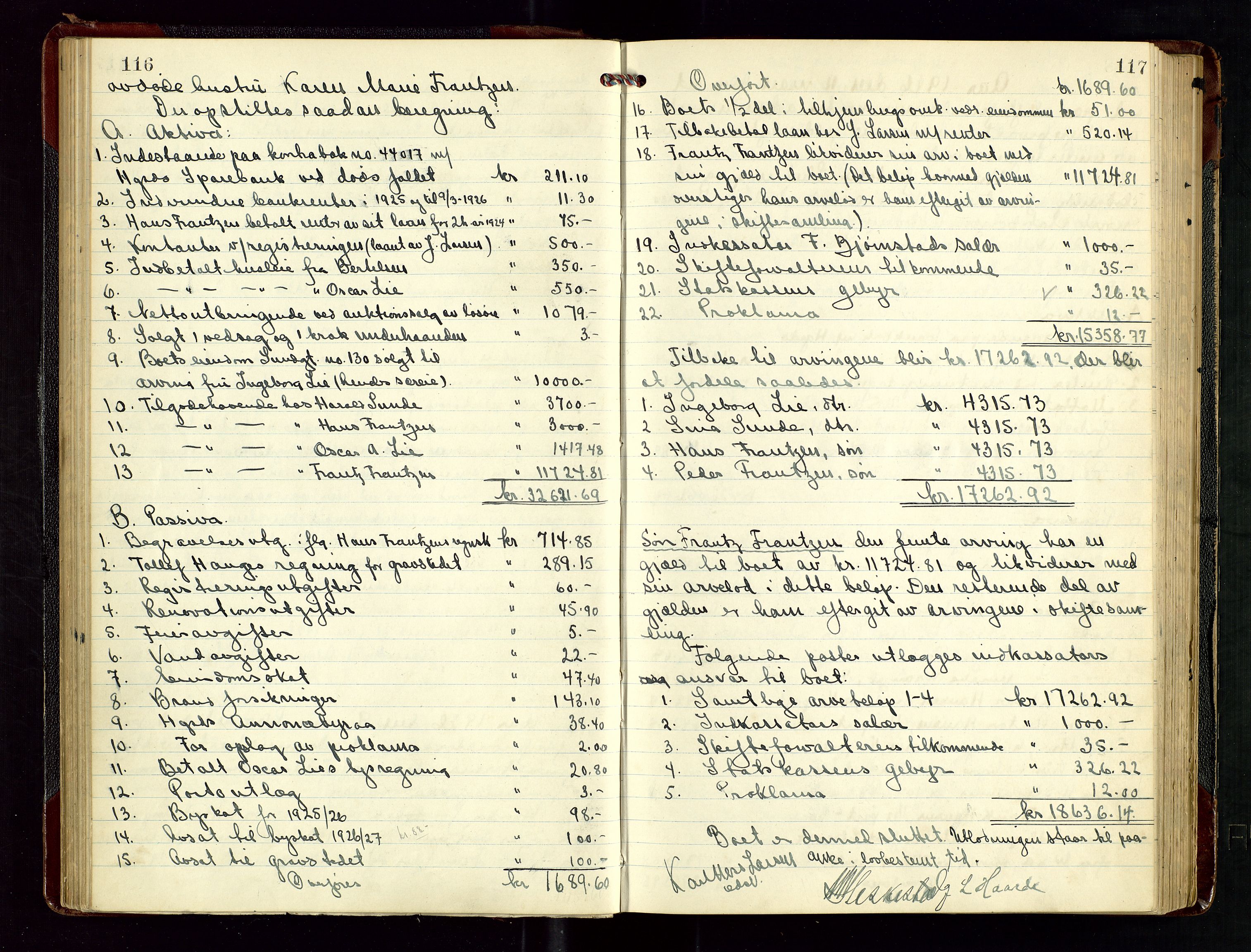 Haugesund tingrett, AV/SAST-A-101415/01/IV/IVD/L0004: Skifteutlodningsprotokoll, med register, 1924-1931, p. 116-117