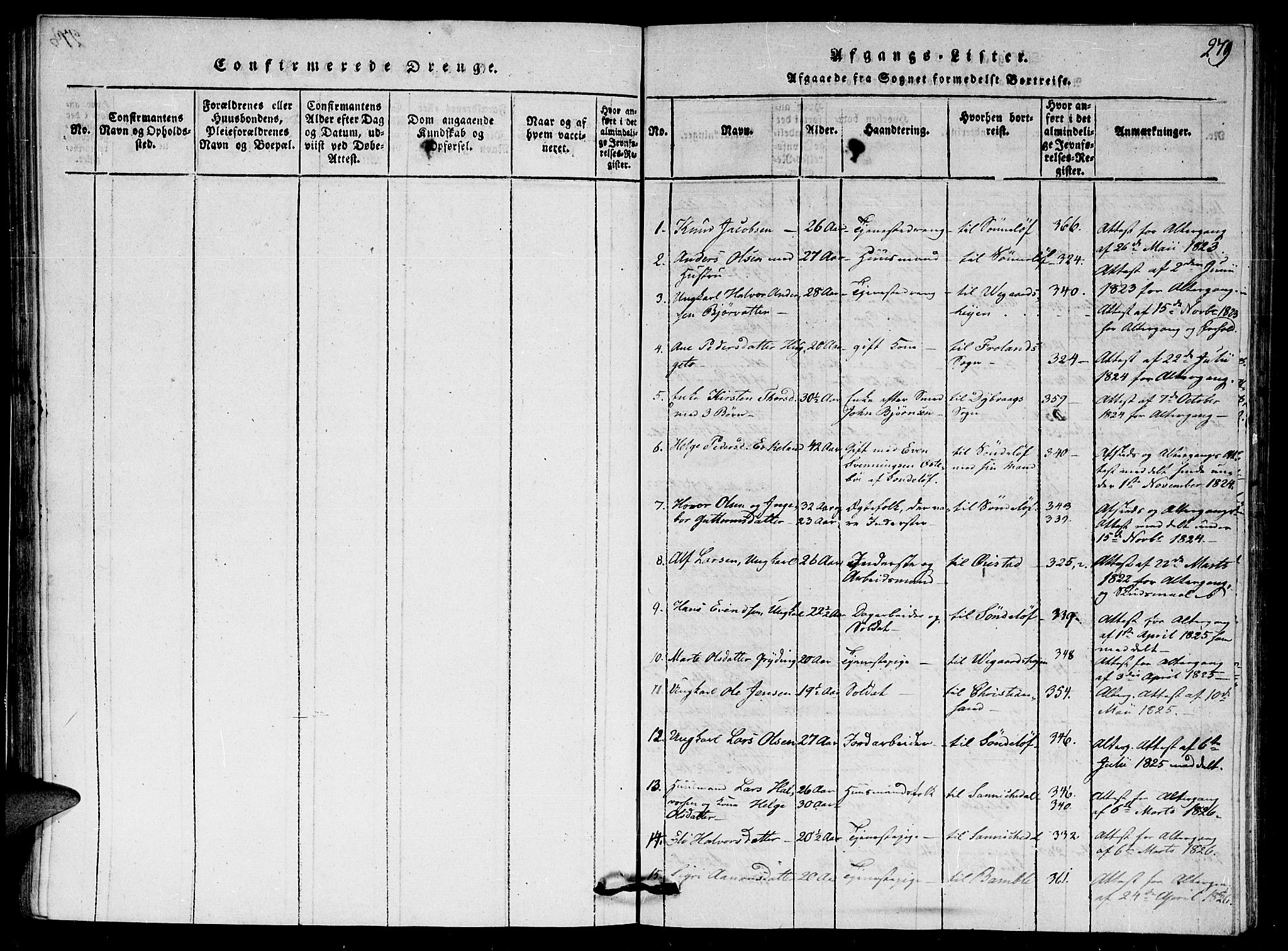 Gjerstad sokneprestkontor, SAK/1111-0014/F/Fa/Faa/L0004: Parish register (official) no. A 4, 1816-1829, p. 279