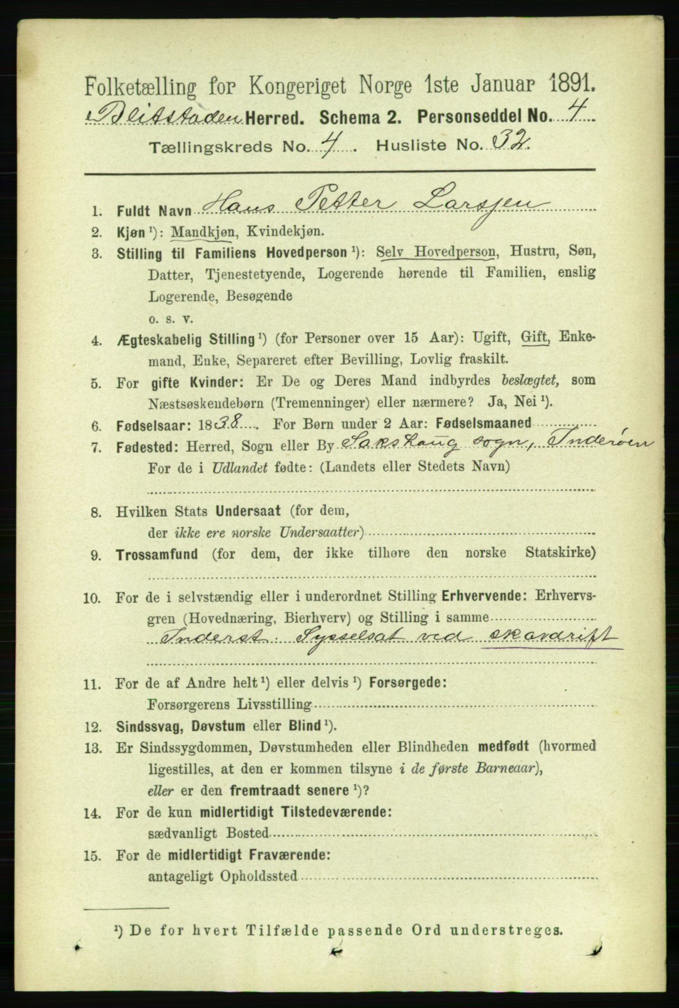 RA, 1891 census for 1727 Beitstad, 1891, p. 1192